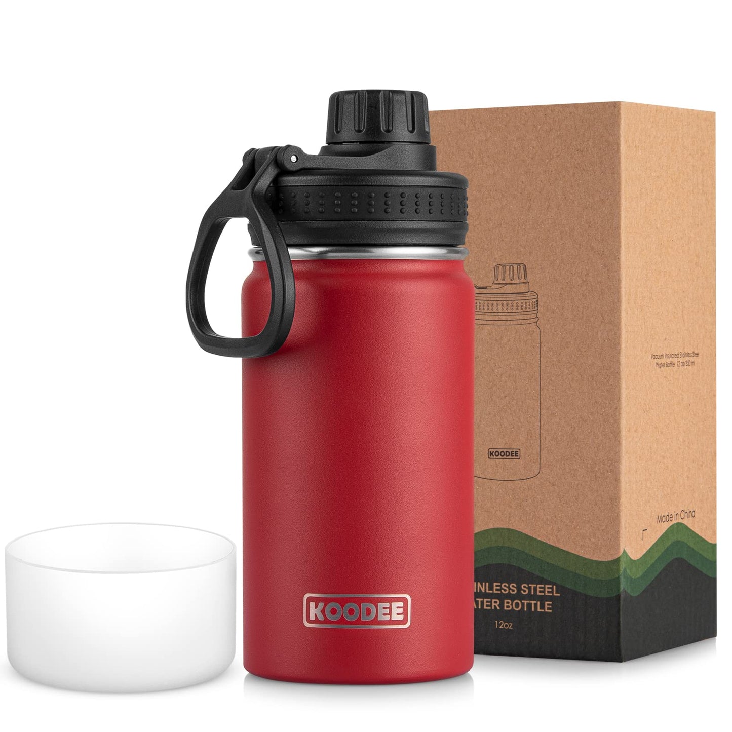koodee Water Bottle-12 oz Stainless Steel Double Wall Vacuum Insulated Water Bottle for School-Wide Mouth Flask with Straw Lid (Teal) BST220