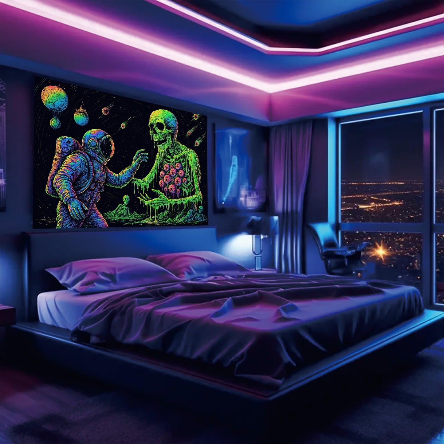 Starlit Patio Astronaut Blacklight Tapestry Trippy Forest Moon Vortex UV Reactive Galaxy Wall Hanging Psychedelic Space Poster Fluorescent Sci Fi Room Decor for Bedroom Dorm Gaming Lounge 78 x 59 Inch BST220