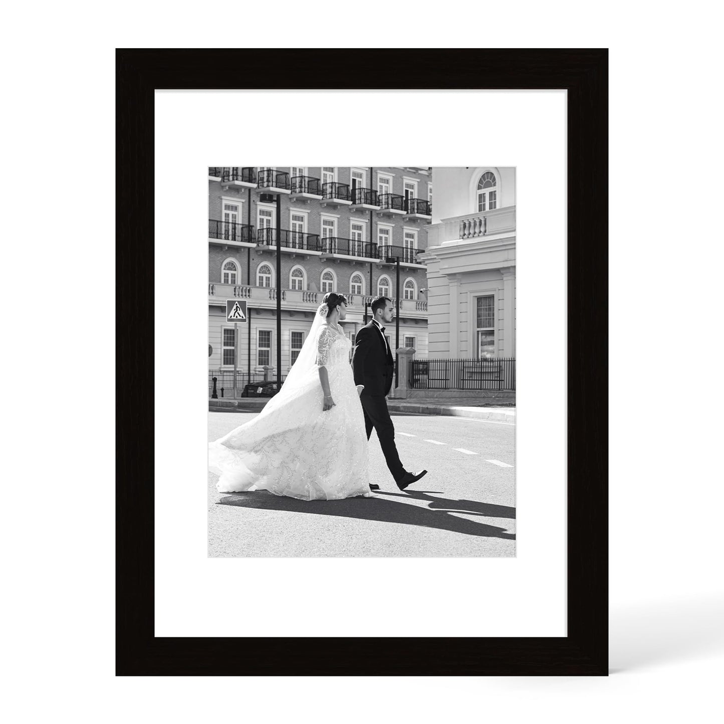 YESKAY 12x16 Picture Frame - 12 x 16 Photo Frame Made of Solid Oak Wood and Real Glass,Display Picture 4 Opening 5x7 with Mat or 12x16 Without Mat for Wall Mounting(Color Walnut) BST326H