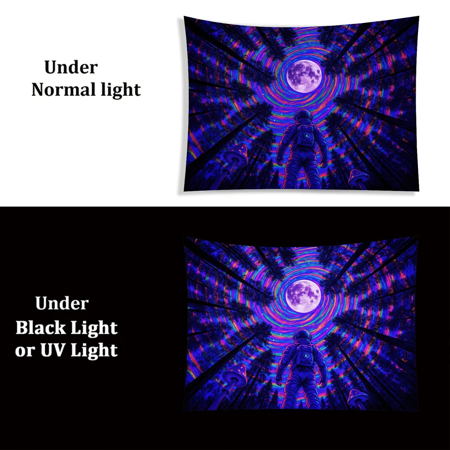 Starlit Patio Astronaut Blacklight Tapestry Trippy Forest Moon Vortex UV Reactive Galaxy Wall Hanging Psychedelic Space Poster Fluorescent Sci Fi Room Decor for Bedroom Dorm Gaming Lounge 78 x 59 Inch BST220