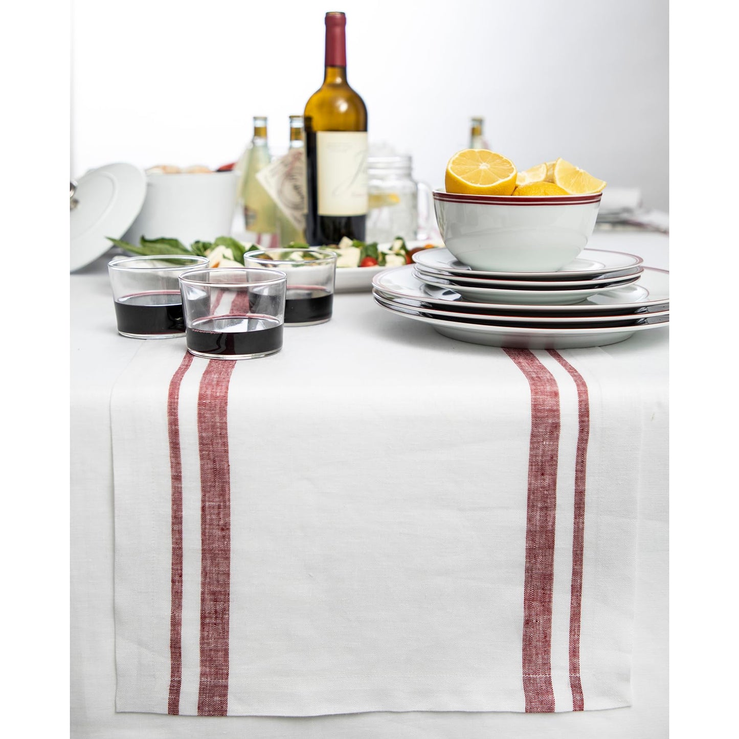 Solino Home 100% Pure Linen Table Runner, 14 x 60 in, Black, French Stripe | Table Runners for dining, hallway and console tables | woven stripe, mitered corners | Black and White | OEKO-TEX Certified BST326SOLH
