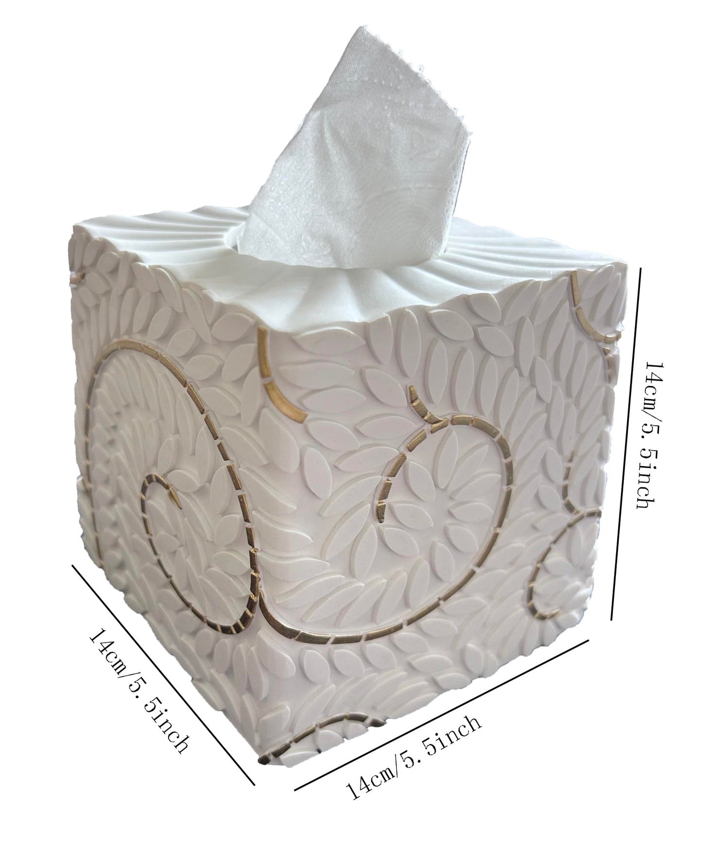 Square Tissue Box Cover Decorative Kleenex Box Holder for Bathroom & Living Room with Handcrafted Texture (colla Gold) BST220