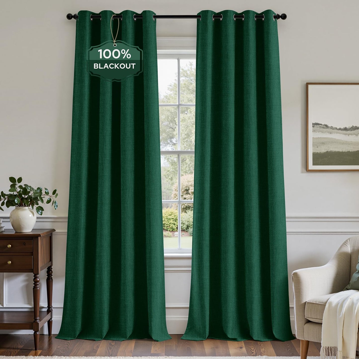 HOMEIDEAS 100% Ivory Cream Linen Blackout Curtains for Bedroom, 52 x 96 Inch Length 2 Panels Faux Linen Thermal Insulated Black Out Grommet Window Drapes for Living Room BST202
