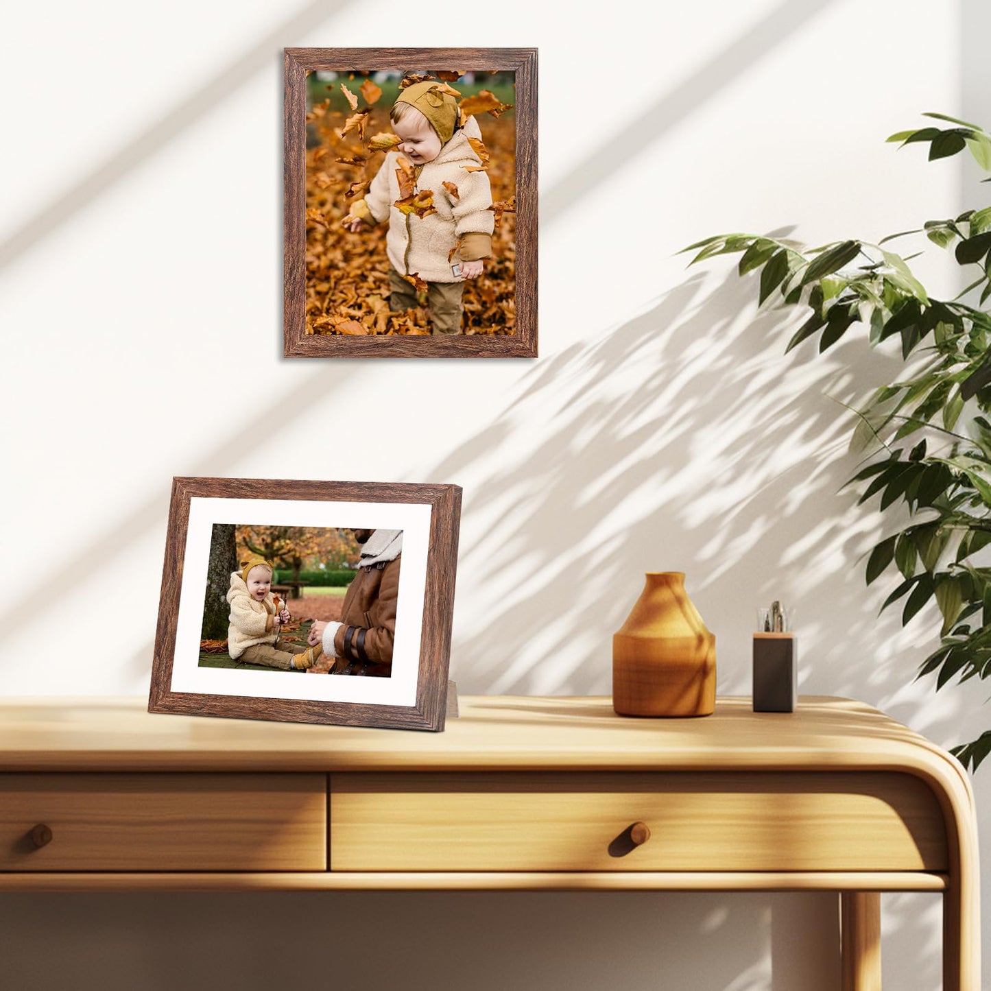 YESKAY 8x10 Picture Frame Set of 9, Display Pictures 5x7 with Mat or 8 x 10 Without Mat, Multi Photo Frames for Wall Mounting or Table Top Display, Blue BST326H