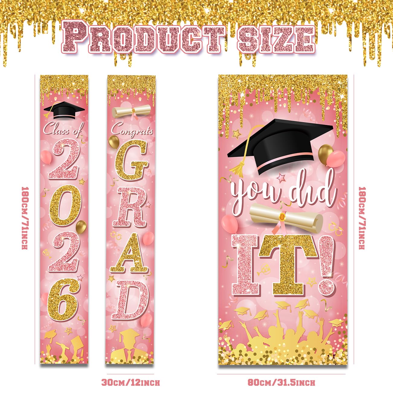 Graduation Decorations Class of 2026 Purple and Gold Congrats Grad Banner and You Did It Door Cover for High School College Graduation Party Supplies(Purple) BST326H