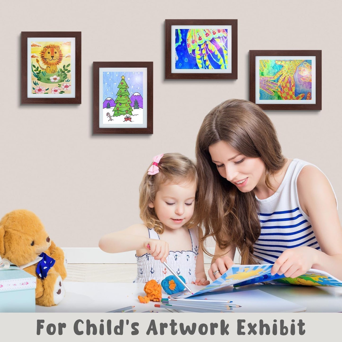 Golden State Art, 8.5x11 Kids Art Frames, Front-Opening Picture Frame Great for Kids Drawings, Artworks, Children Art Projects, Schoolwork, Home or Office (Walnut, Set of 2) BST220