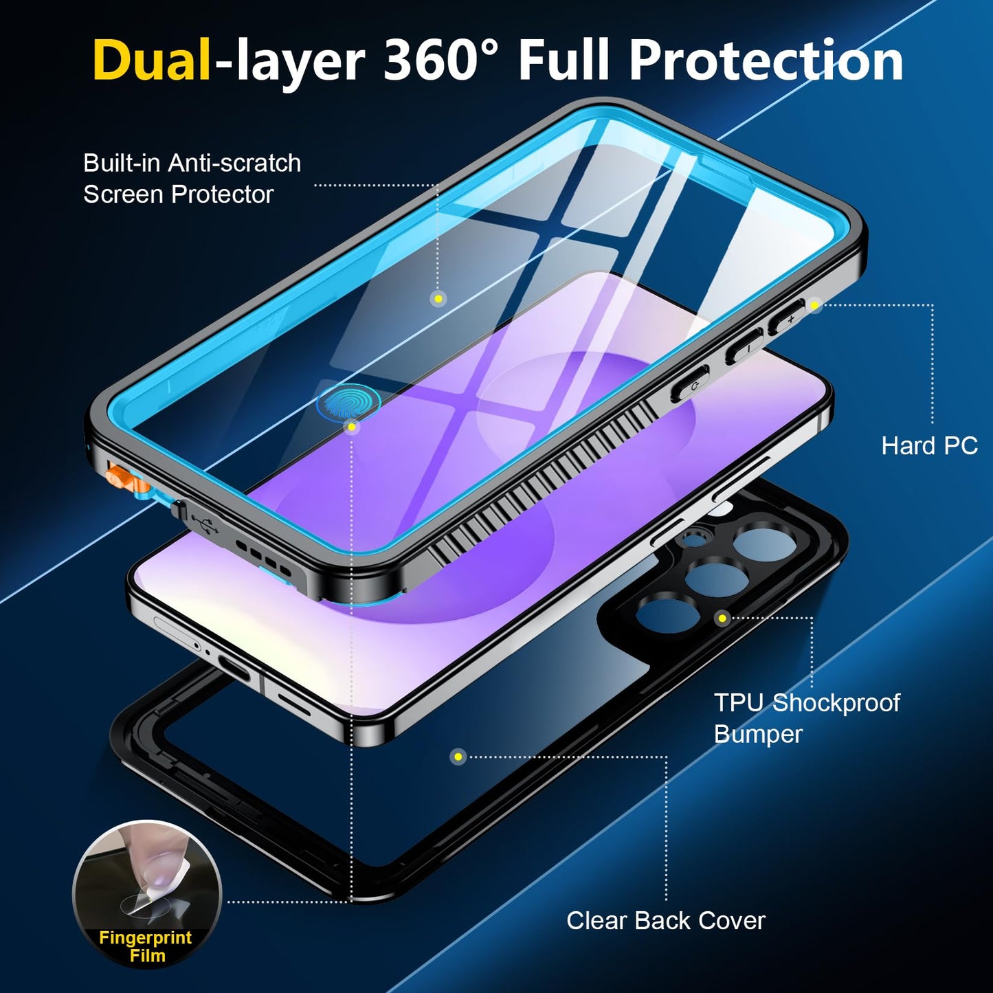 SPIDERCASE Designed for Samsung Galaxy S23 Case Waterproof,Built-in Screen & Camera Lens Protector[IP68 Underwater][Military Grade Shockproof] Full Body Protection Phone Case, Black/Clear WN420