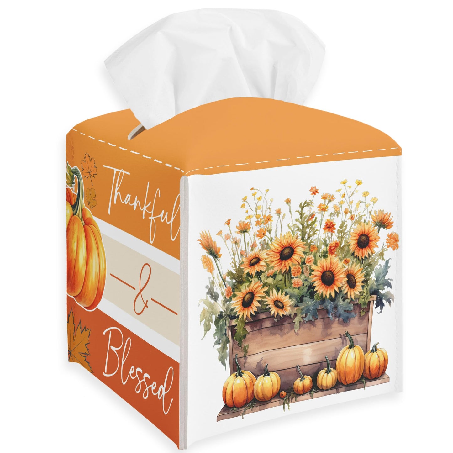 Spooky Tissue Box Cover Square - Ghosts & Bats Tissue Box Holder - Halloween Pumpkin Facial Paper Organizer Dispenser for Home Car Bathroom Office Bedroom Desk Tabletop Supplies & Decor - A11 BST220