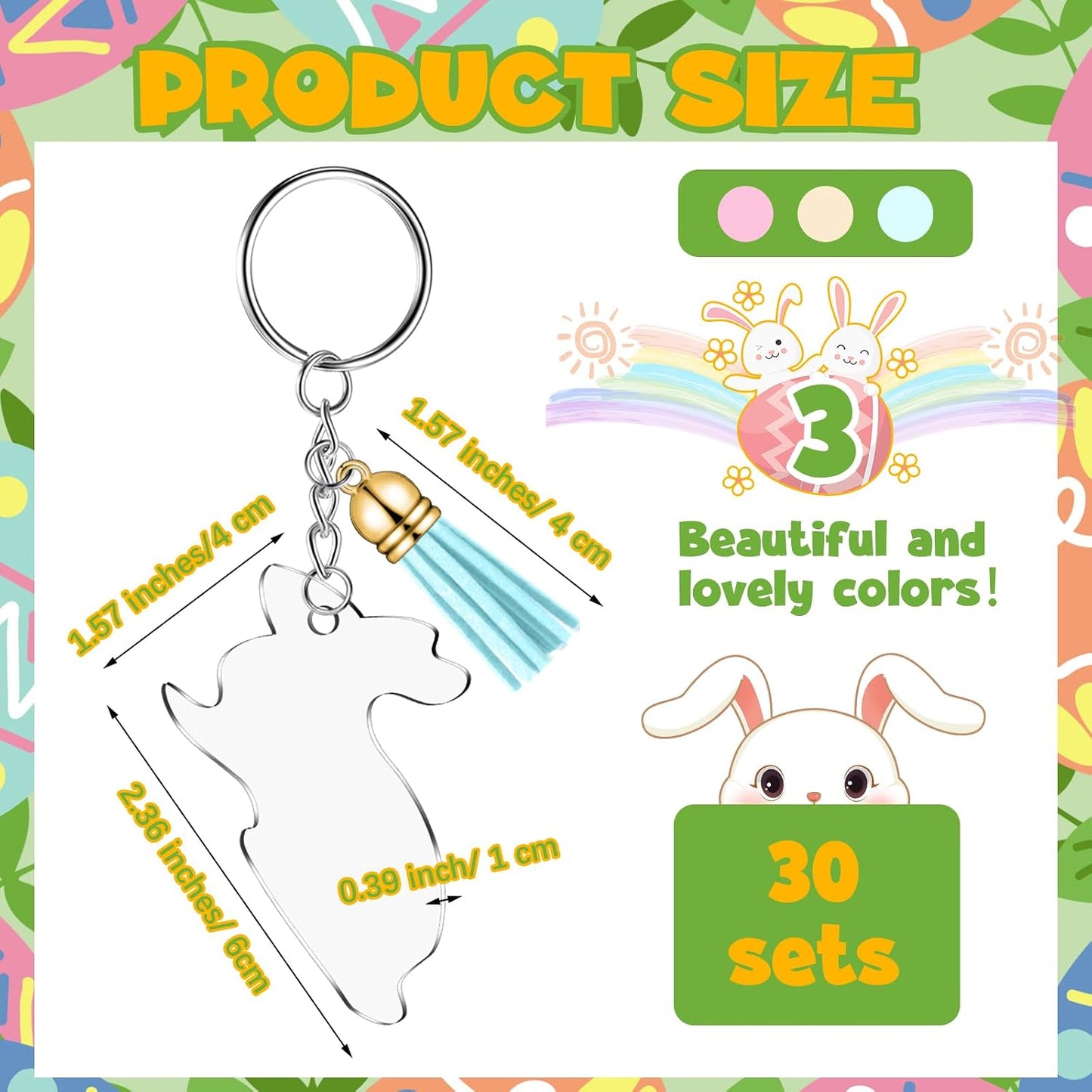 Tondiamo 120 Pcs Easter Blank Keychain Tassel Set Including 30 Pcs Rabbit Keychain Blank 30 Keychain Ring 30 Jump Rings 30 Artificial Leather Tassel for DIY Keychain Earring WN420