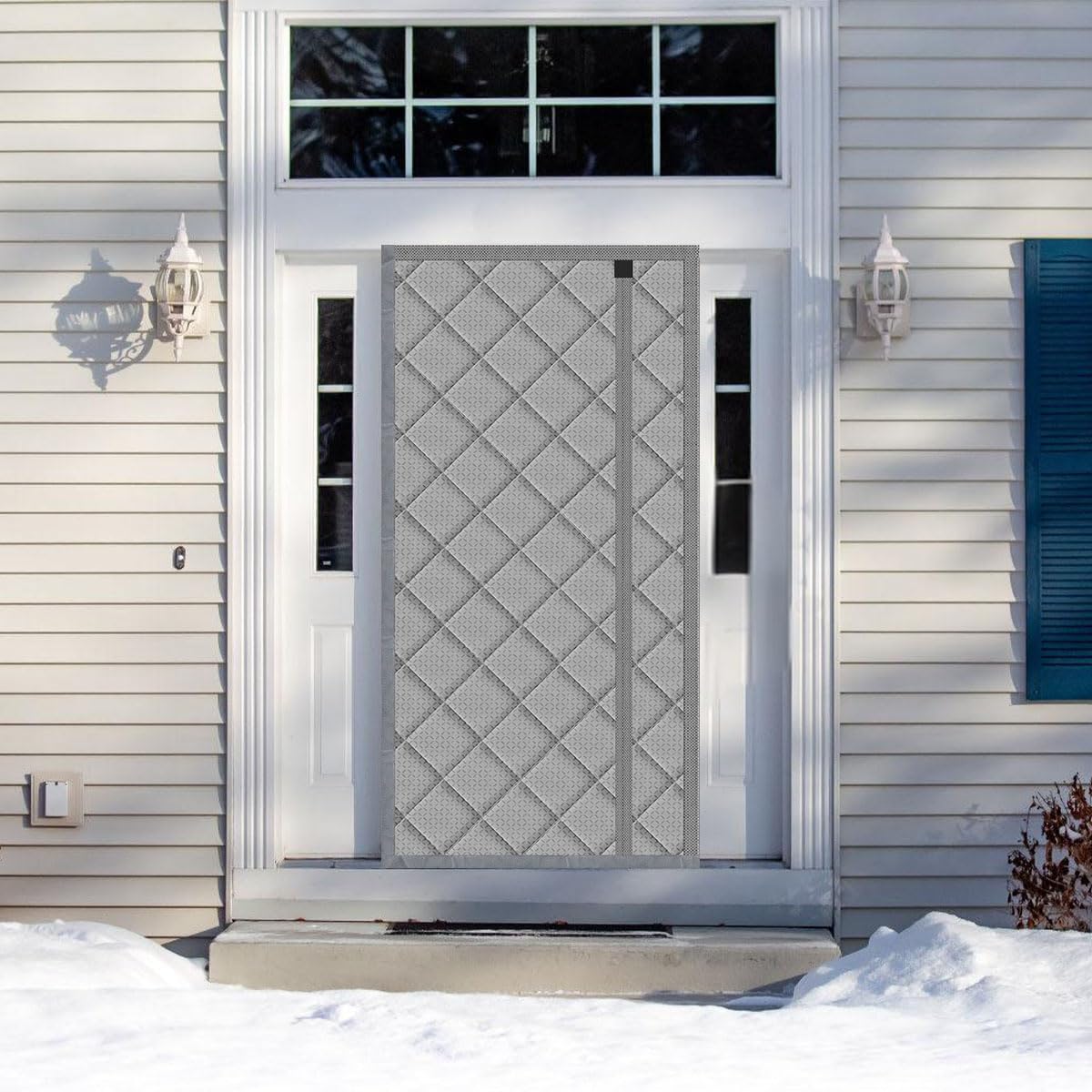 Thermal Door Curtain Fits Doors Size 38"x80"，Curtain Size 41"x82", Magnetic Insulated Curtain Side Open Keep Warm in Winter Cool in Summer,Diamond Pattern,Gray WN420