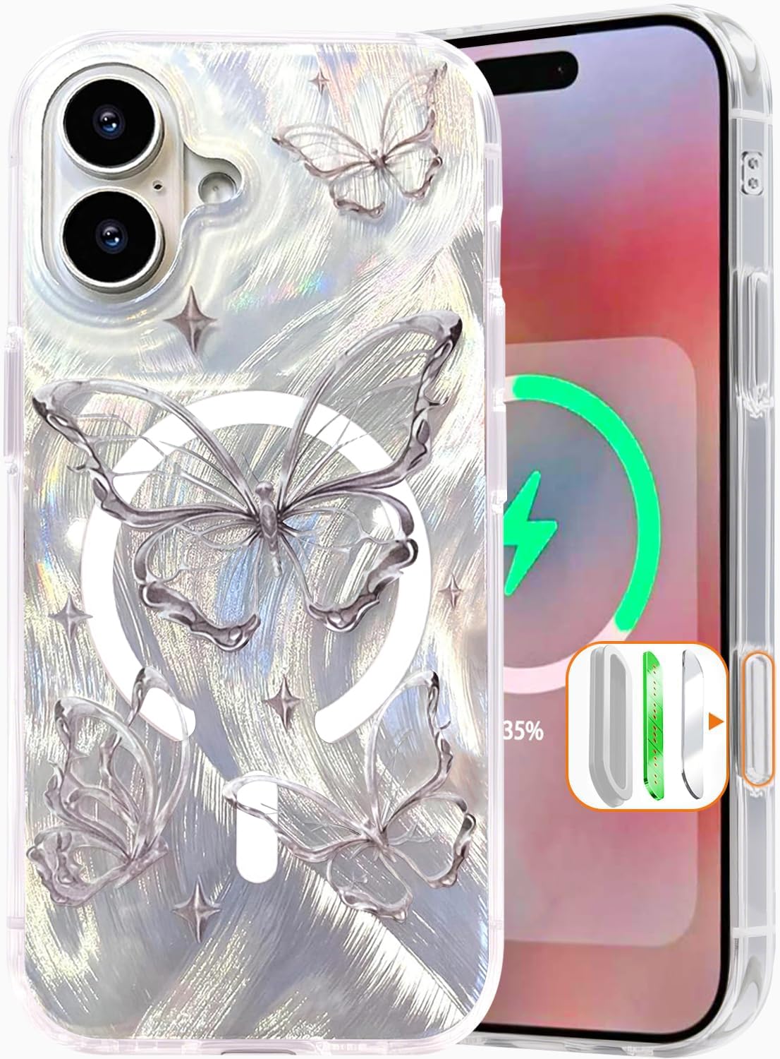 I-MGAE-IN-AR Compact Case for iPhone 16 Holographic Cloud Design,Cute Trendy Soft Slim TPU Shockproof Protective Phone Cases Cover for Women Girls Aesthetic Glitter WN420