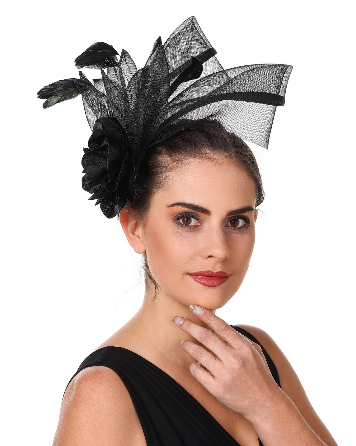 SAFERIN Fascinators Hat Flower Mesh Ribbons Feathers on a Headband and a Clip Tea Party Headwear for Girls and Women WN420