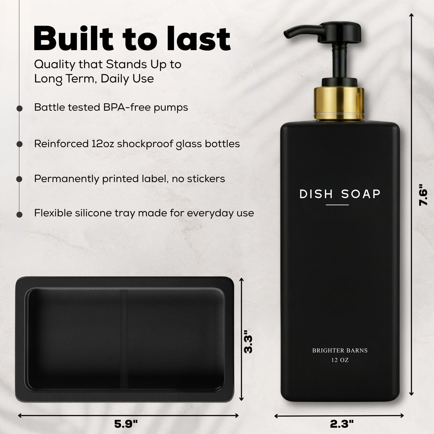 Glass Hand and Dish Soap Dispenser Set by Brighter Barns - Kitchen Soap Dispenser Set with Tray & Pump - Refillable Glass Bottles for Sink - Neutral Kitchen Accessories for Airbnb, Restaurants (Clear) BST326H
