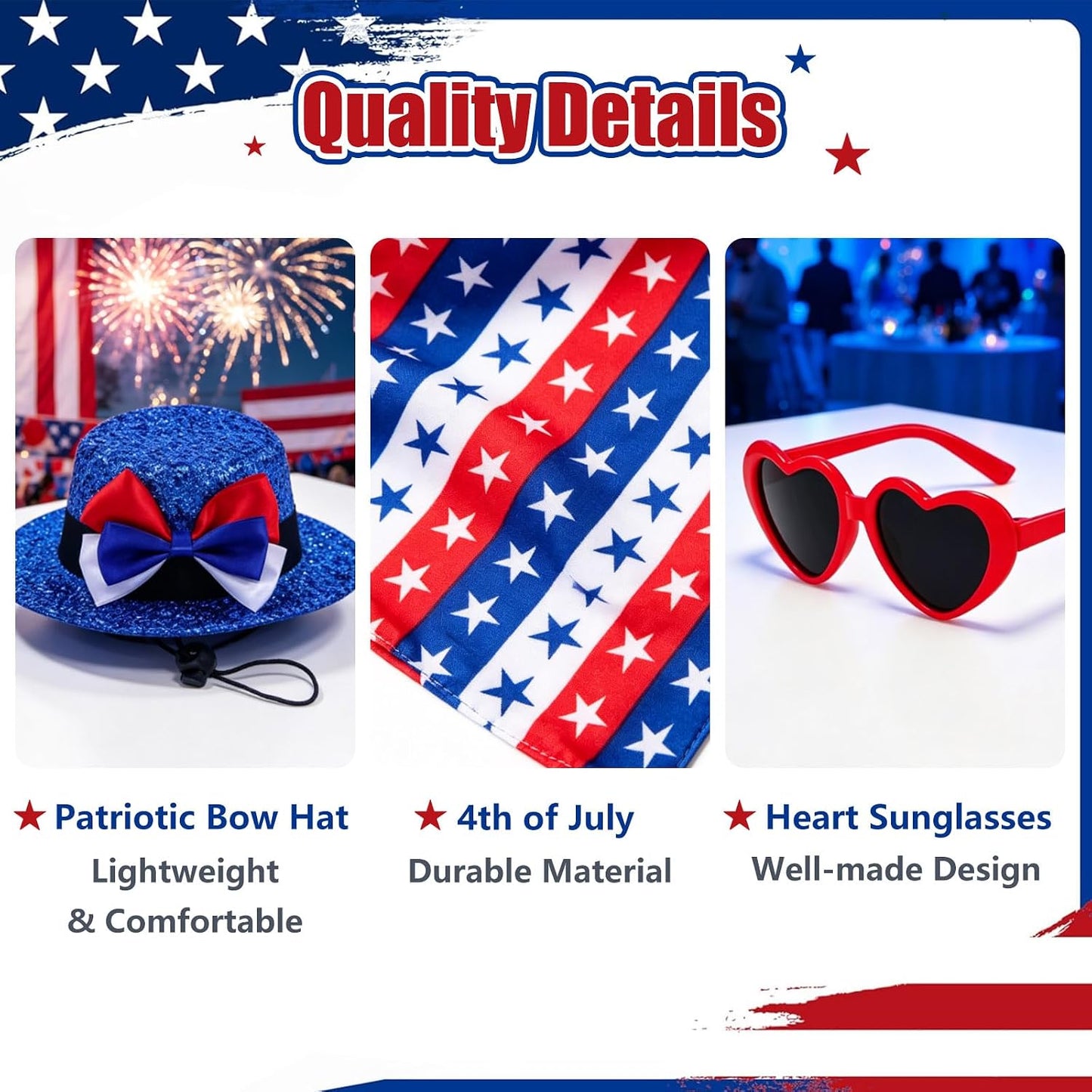 Chris.W 4th of July Porch Goose Outfit Patriotic Porch Goose Outfits with Hat Sunglasses & Star Bandana for 23" 19" 17" Garden Goose Statue, American Flag Independence Day Yard Decor BST326H