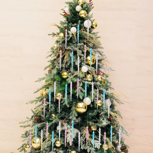 36pcs Three Colors，Christmas Tree Crystal Decorations，Clear Twisted Icicle Christmas Tree Acrylic White Artificial Winter Hanging Decor ，Winter Wonderland Decorations Supplies, BST220