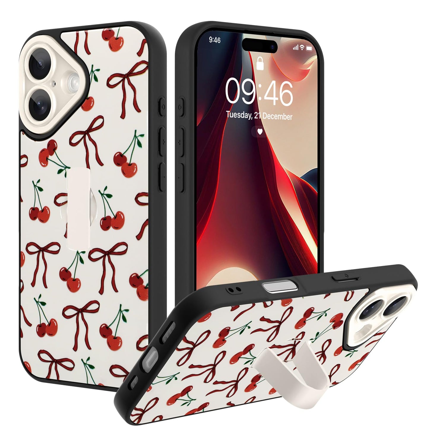 Compatible with iPhone 13 Case, Cute Cheetah Leopard Pattern | Built in Adjustable Wrist Strap Grip Hand Holder Stand Shockproof Kickstand Cover for Women Girls (Black White) WN420