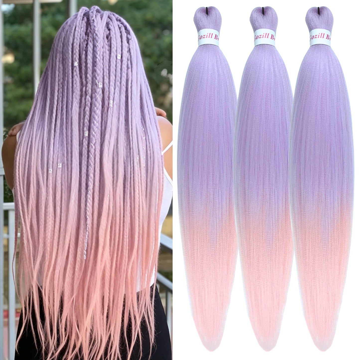 Purple Braiding Hair Pre stretched Knotless 26 inch | Hypoallergenic Synthetic Purple Prestretched Ez Braid Knotless Itch Free Soft Yaki Texture Hot Water Setting WN420