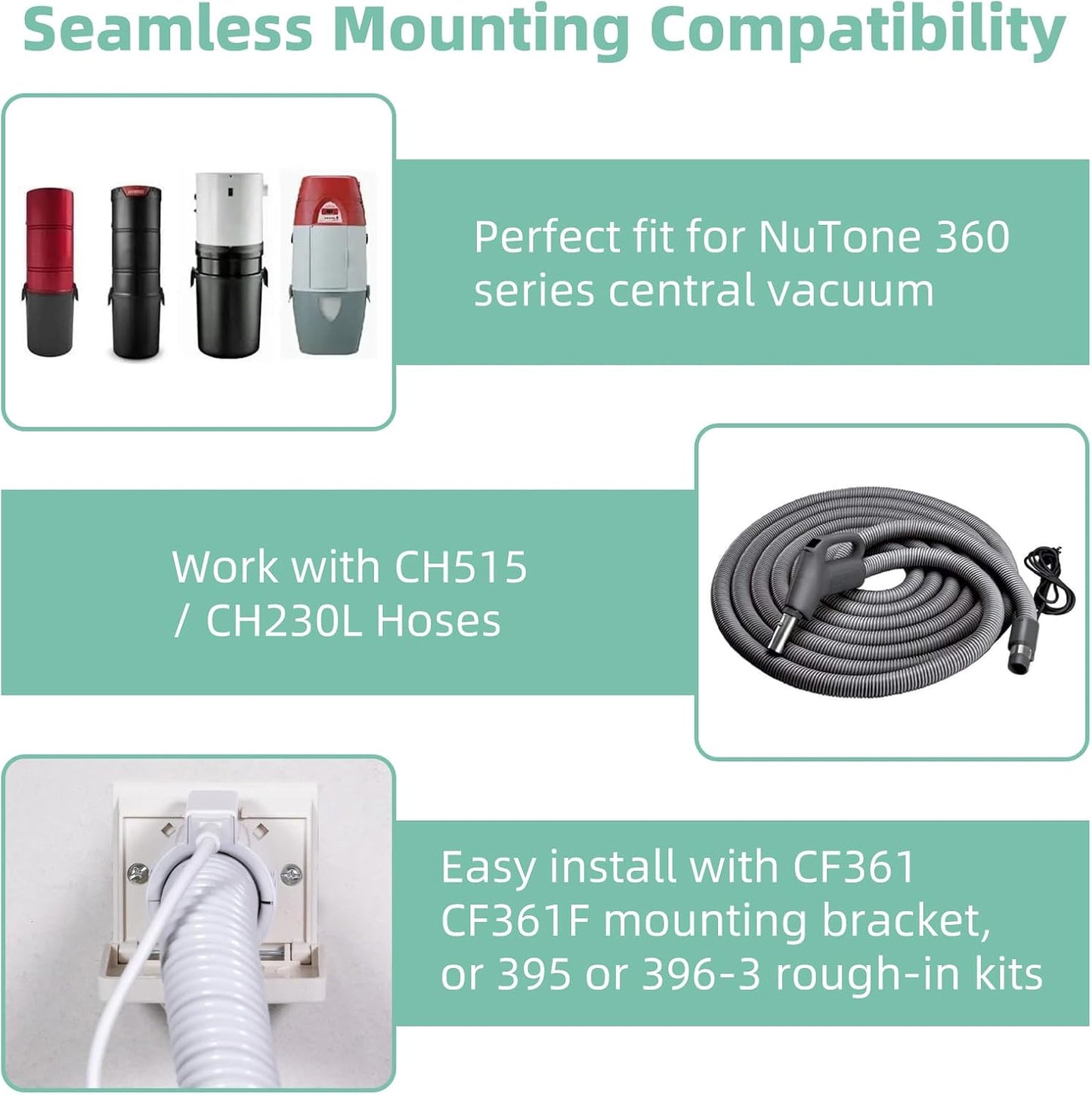 360W Wall Inlet for Broan-NuTone 360 Series Central Vacuum, White | Automatic Inlet Valve Cover for Broan NuTone Vac Cleaner System, Used with CH515 CH230L Hoses, CF361 CF361F Mounting Bracket BST326H