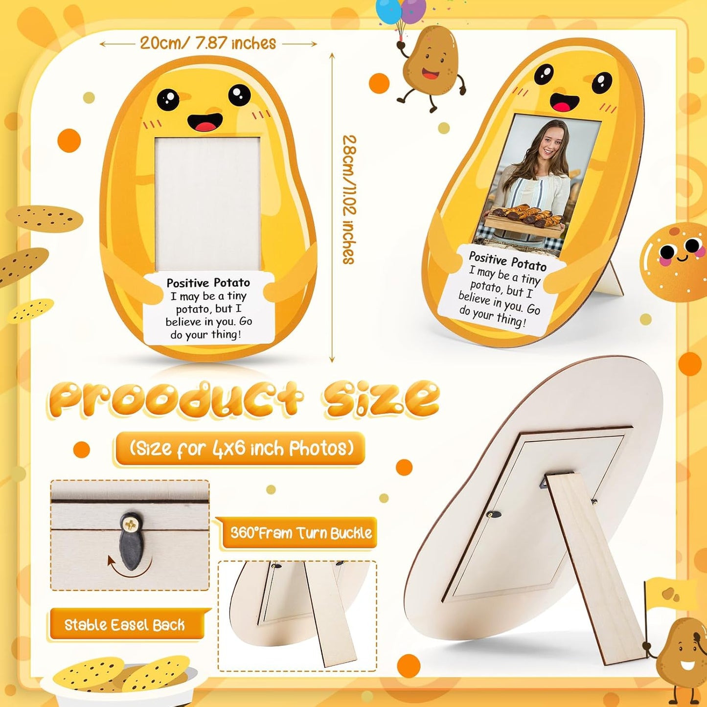 AceOrbit 10 Pcs 4"x 6" Emotional Support Potato Frame Employee Positive Gifts Inspirational Potato Desk Accessories Party Favors Wood Cute Table Decor for Graduate Teacher Colleague BST326H
