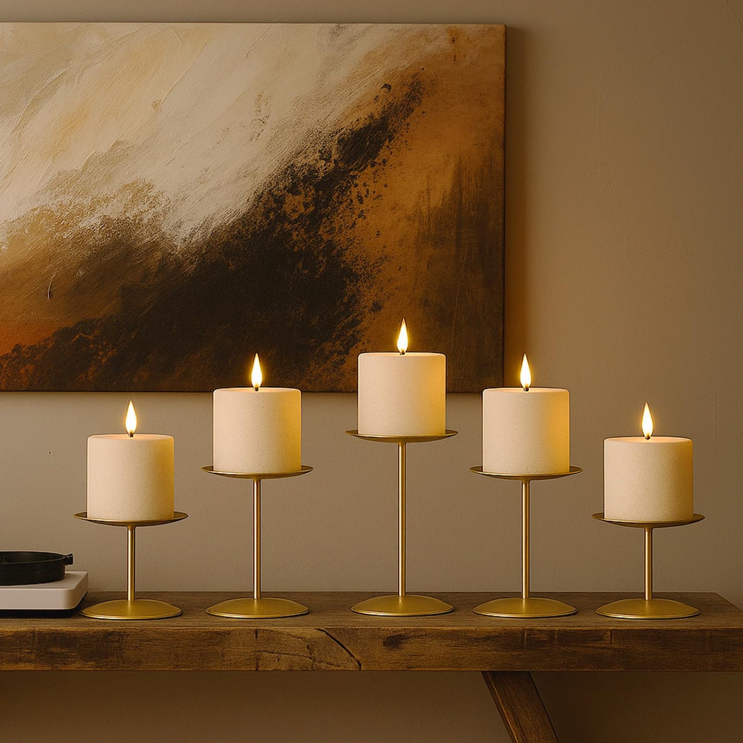 smtyle Gold Metal Candle Holder Sets for Pillar Candles Set of 3 Wedding Table Centerpiece Candle Holders, Minimalist Farmhouse Decor for Fireplace Mantel & Dining Room BST326H
