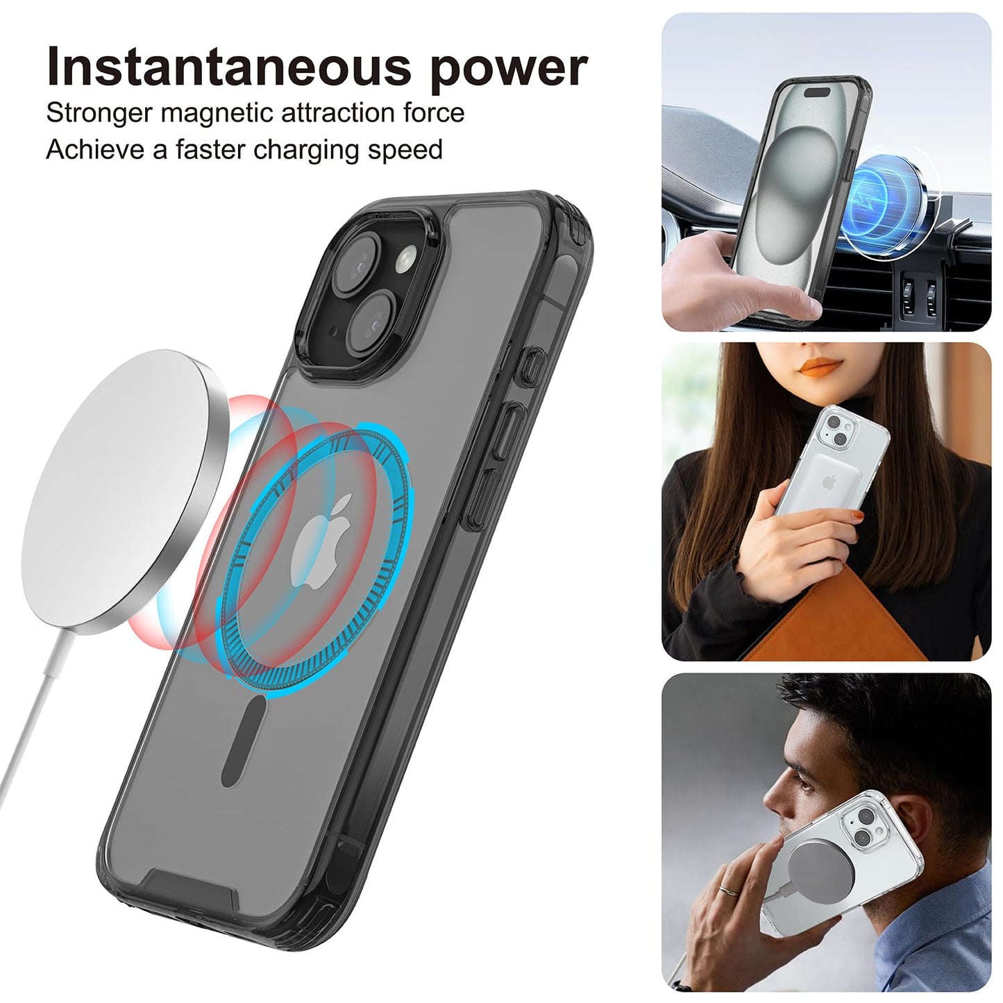 PULOKA for iPhone 14 Pro Transparent Case, Compatible with MagSafe, Clear Protector Slim Cover, Magnetic Phone Case for iPhone 14 Pro 6.1 inch Balck WN420