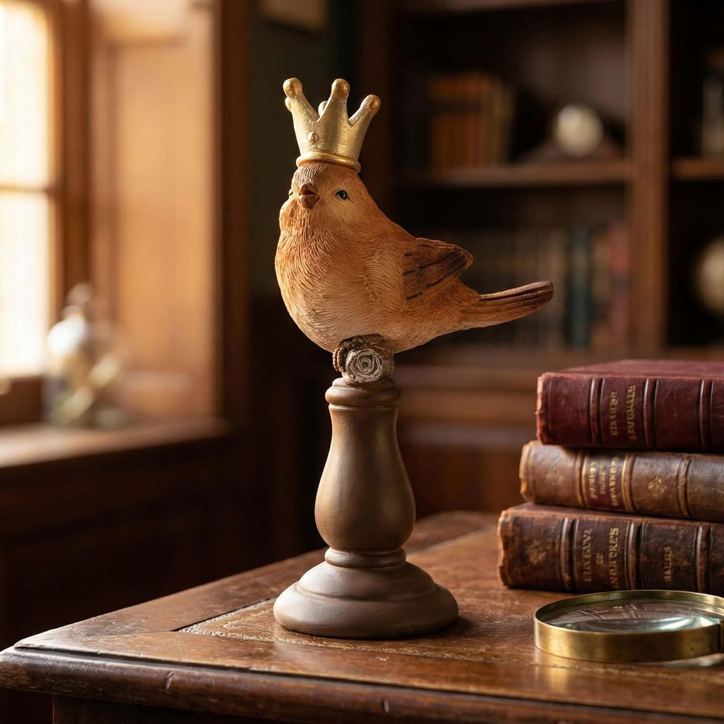 Artpaul Bird Figurines Home Decor Bird Statue with Gold Crown for Shelf Decor & Coffee Table Accents Bird Decorations for Home, Office, Living Room - Bird Gifts for Bird Lovers, Housewarming BST326H
