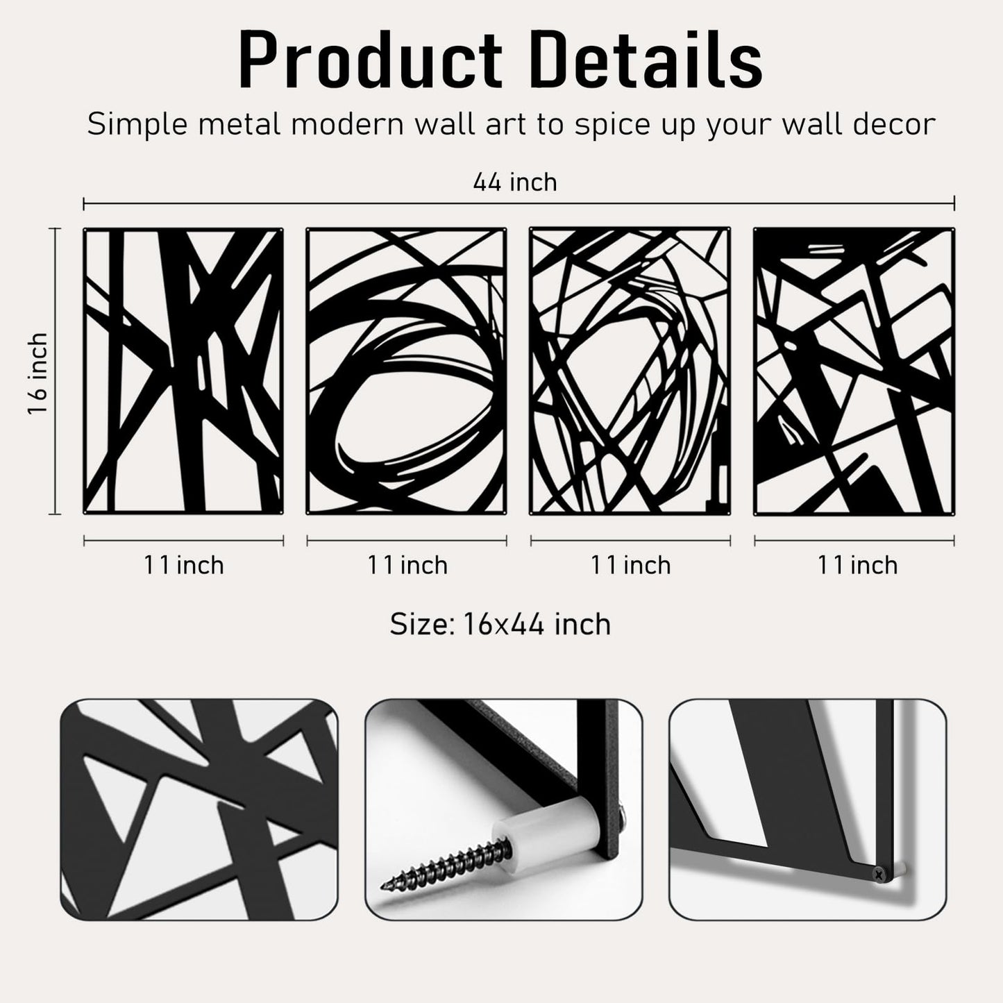 Bakovity Black Abstract Wall Art, Metal Art Wall Decor, Large Geometry Art, Modern 3D Abstract Wall Sculptures for Bedroom Bathroom Living Room (4 Pack, 16 x 11 in) BST220