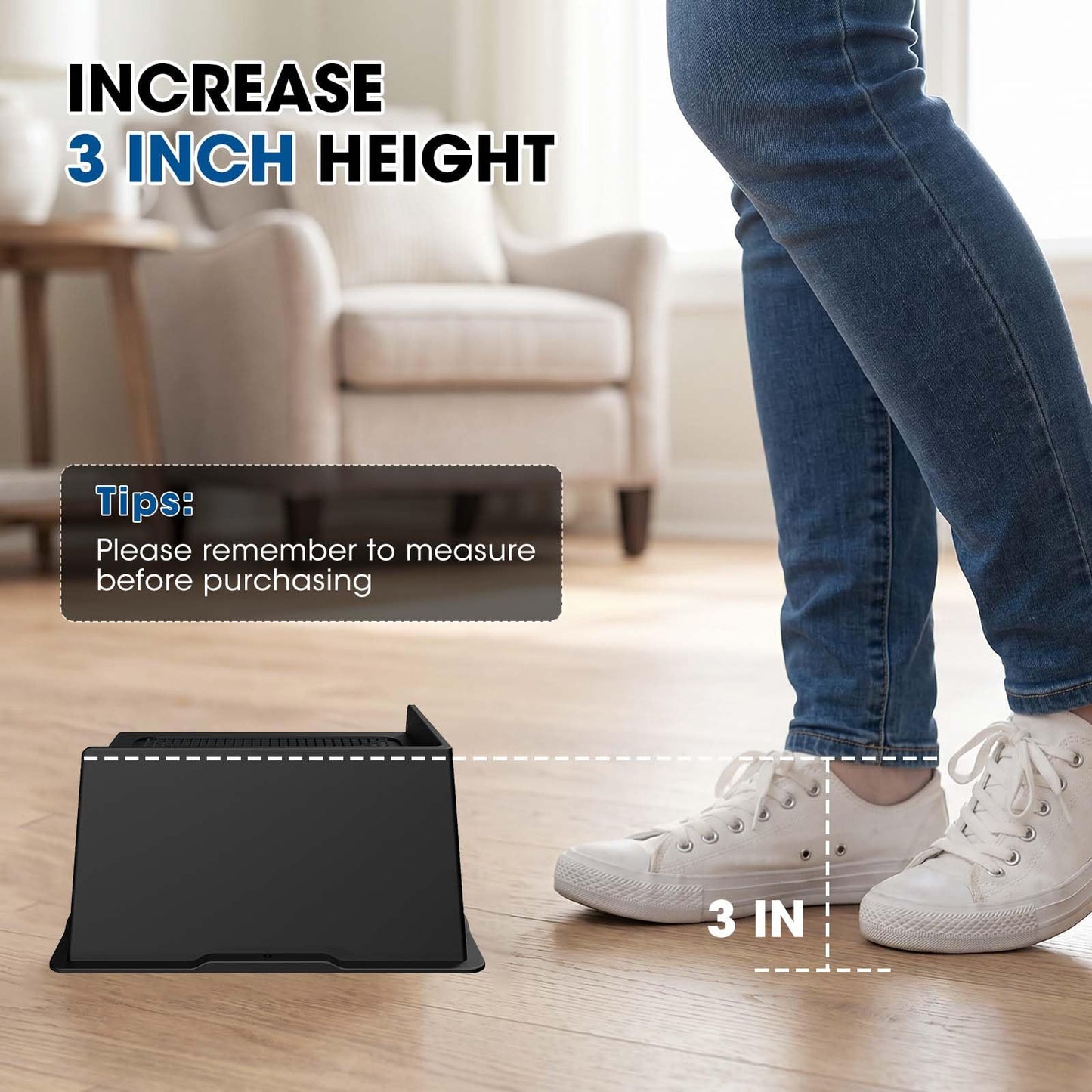 MYMULIKE Bed Risers 5 Inch Heavy Duty, Oversized Furnitures Risers 5 inch Support 6000 lbs, Bed Table Rising Blocks, Fits for Couch, Sofa, Chair, Furniture Lifts (Black 6 Pack) BST202