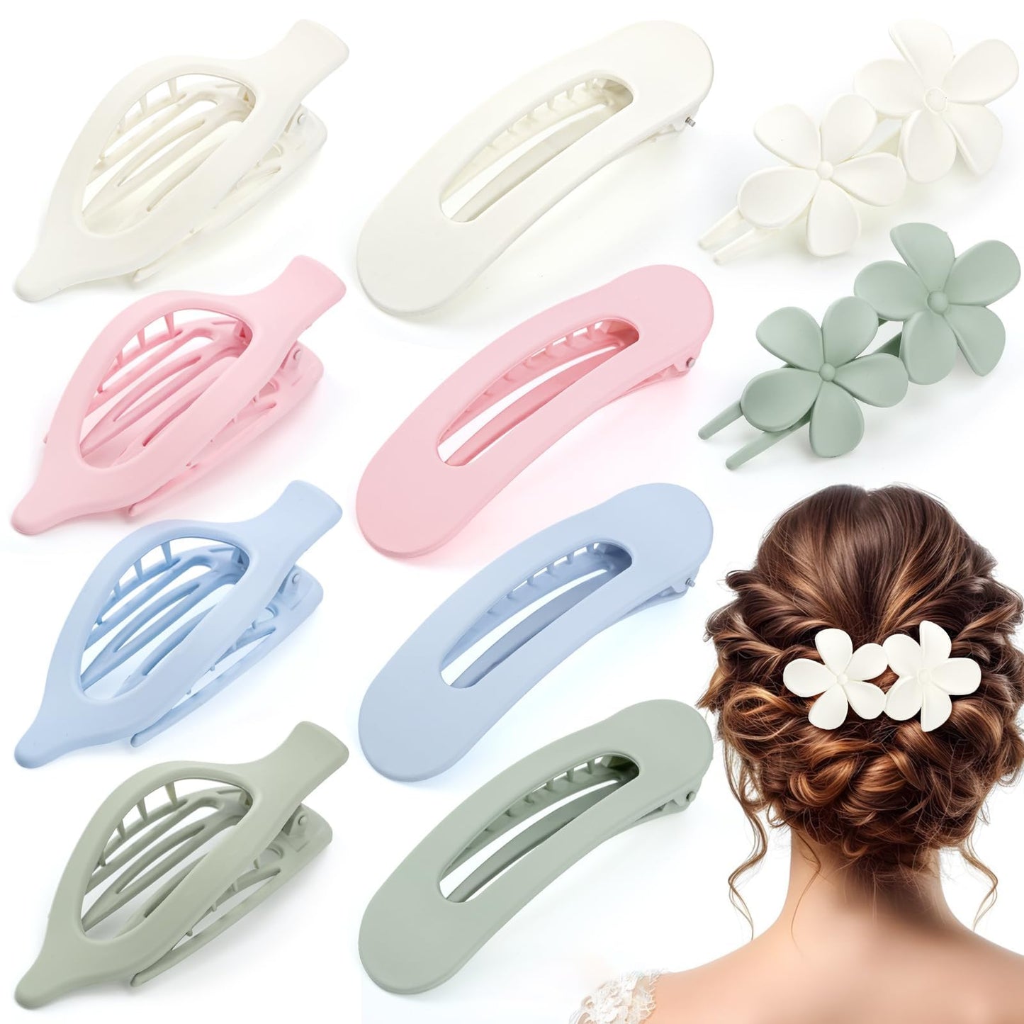8 Pcs Flat Hair Clips for Women, 2 Styles Large Flat Claw Clips for Women, Strong Hold Non-slip French Hair Clips for Thick Thin Hair, Neutral Color WN420