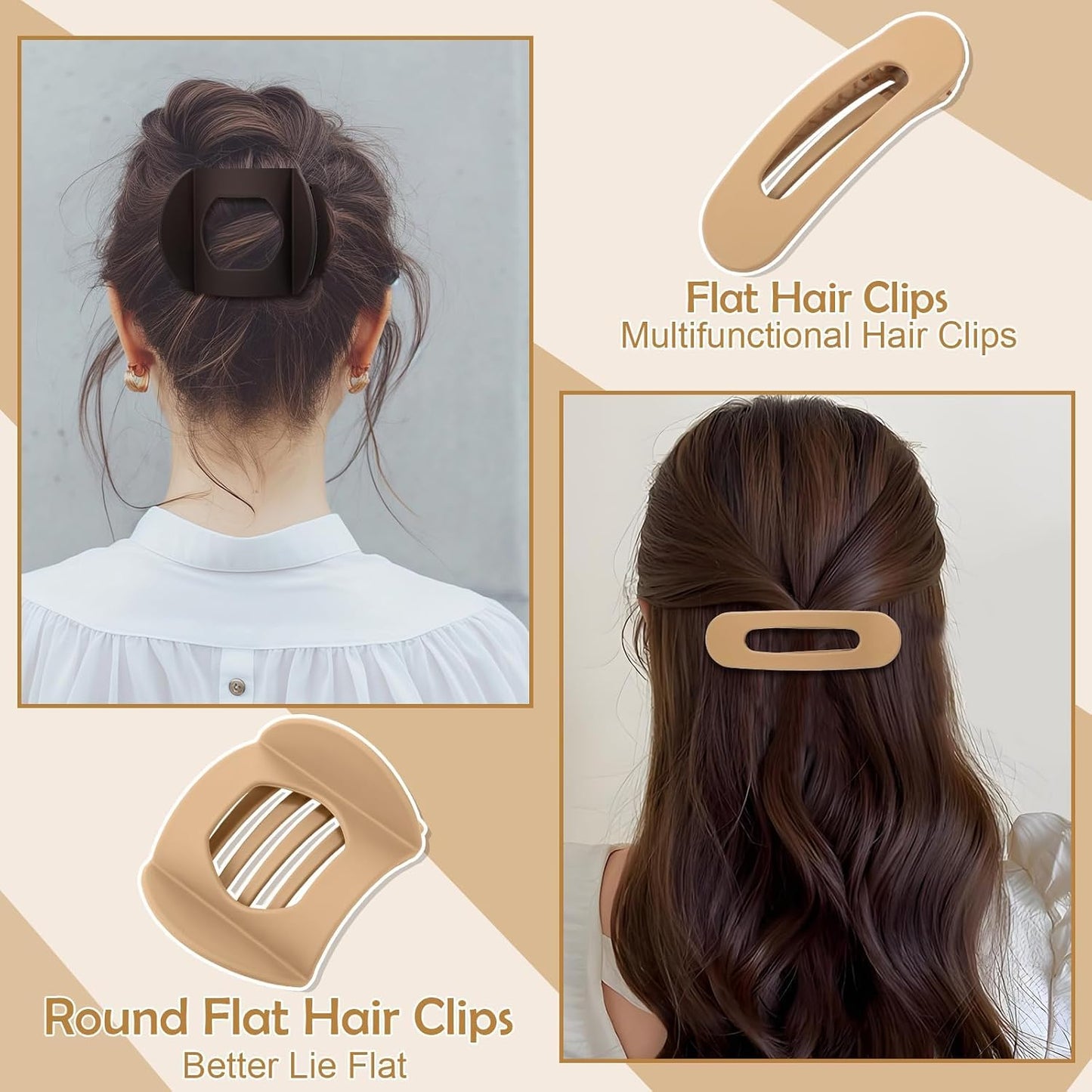 8 Pcs Flat Hair Clips for Women, 2 Styles Large Flat Claw Clips for Women, Strong Hold Non-slip French Hair Clips for Thick Thin Hair, Neutral Color WN420