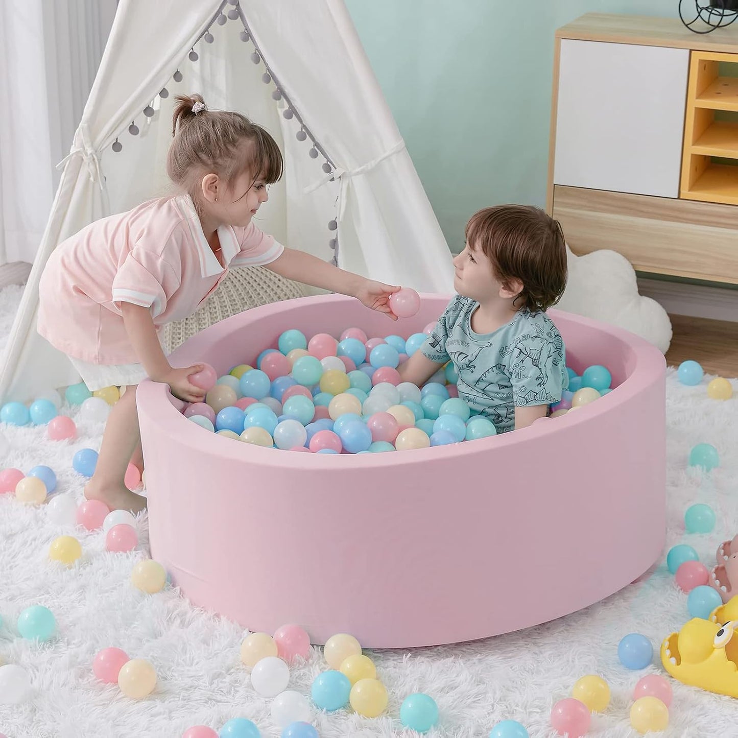 SHJADE Foam Ball Pit, 35.4"x 11.8" Ball Pits for Toddlers-Pink | Soft Memory Sponge Round Playpen Ball Pool for Kids, Ideal Gift for Babies, Indoor and Outdoor Game, Balls not Included DD1210