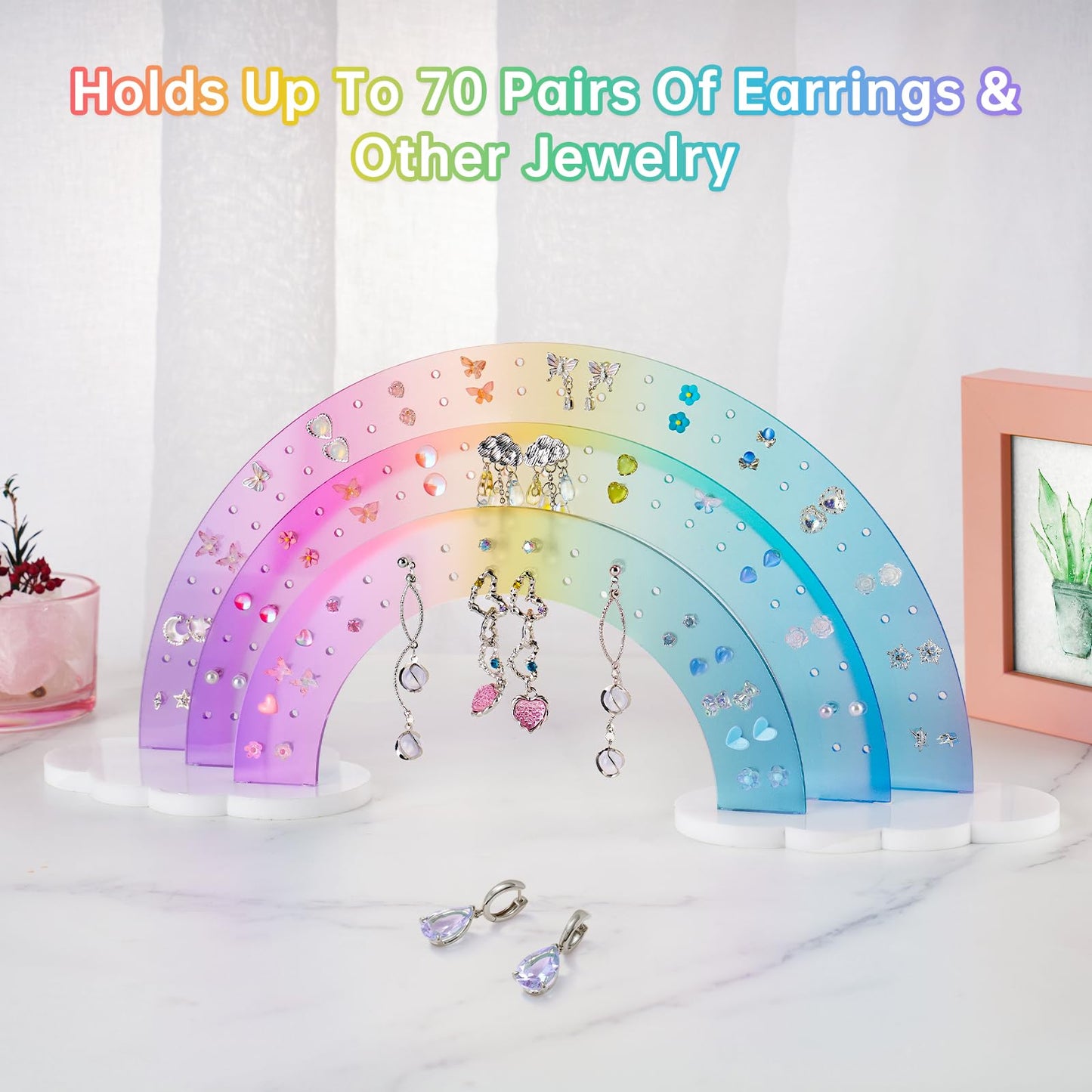 NiHome Earring Organizer Holder, 3-Tier 140 Holes Display, Iridescent | Lightweight Sturdy Fade-Resistant Vanity and Bathroom Storage Detachable Easy Assembly Travel-Friendly Design BST326H