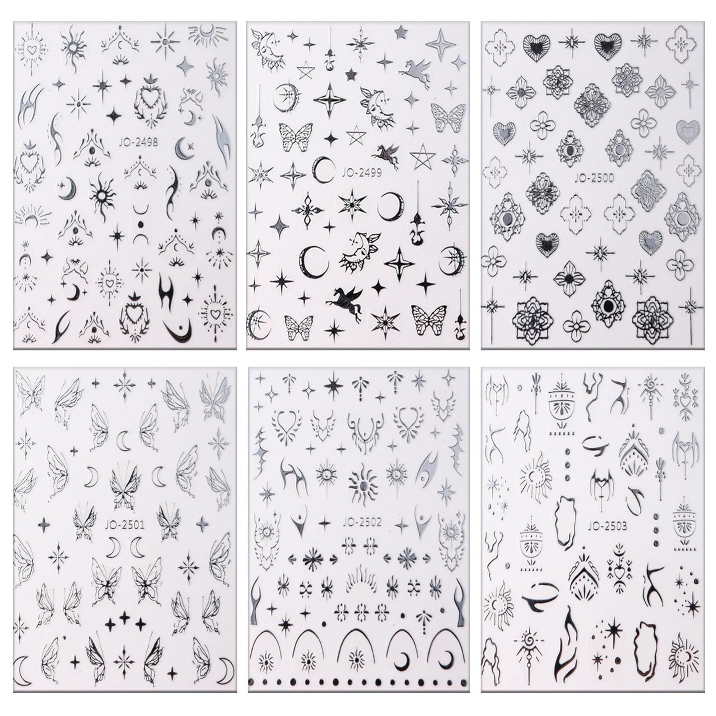Liquid Butterfly Nail Art Sticker Decals Black Gold Black Silver Butterfly Moon Design Nail Decals 3D Self-Adhesive Nail Art Supplies Heart Nail Art Sticker Decoration for Women Manicure Supplies BST326L