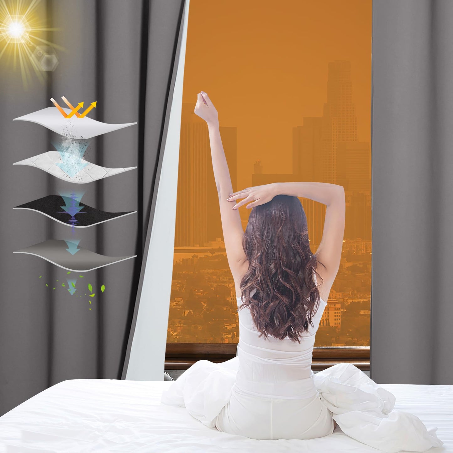 RYB HOME 4-in-1 Dust Filtering Soundproof Blackout Insulating Privacy Window Curtains for Nursery Bedroom Living Room Rivider Sound Absorption Sheet, Black, W52 x L90 inch, 2 Panels BST220
