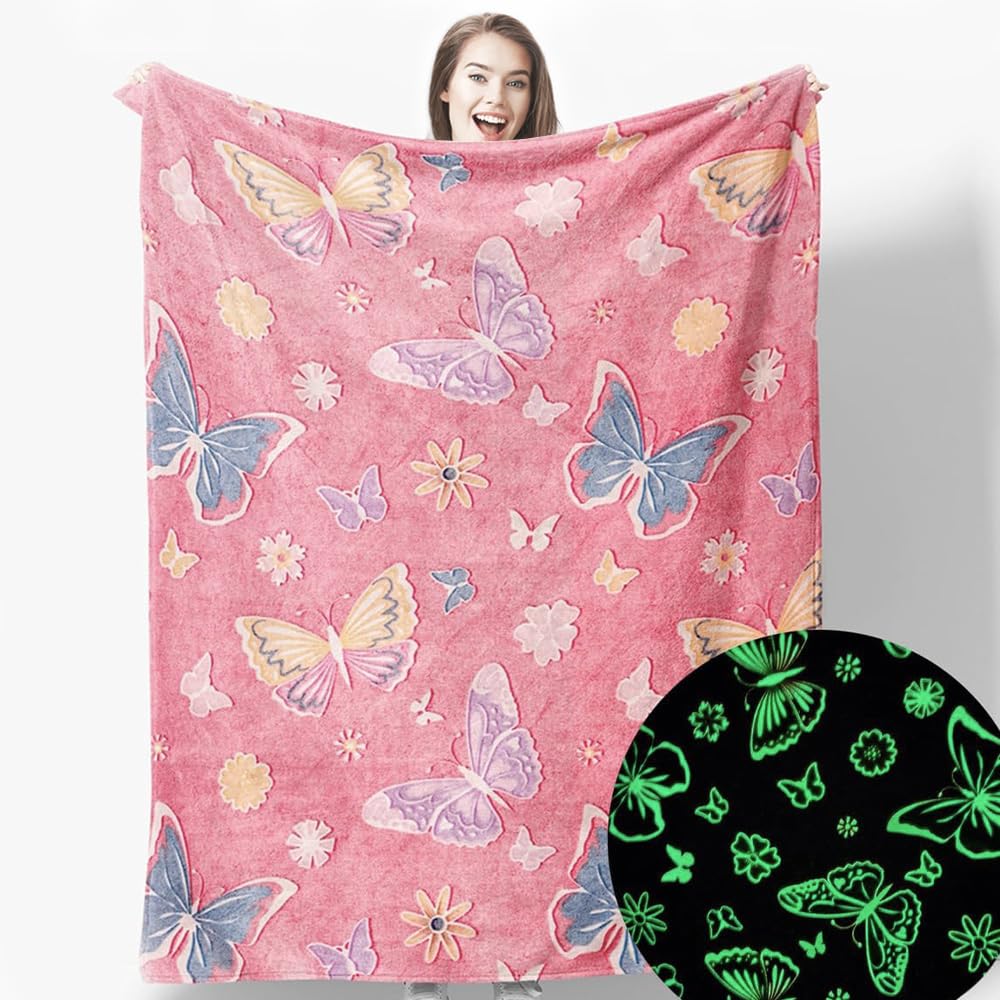 Wajade Unicorn Gifts for Girls - Glow in The Dark Unicorn Blanket Birthday Christmas Decor for Kids Age 3 4 5 6 7 8 9 10 11 12 Years Old Teens Child Toddler Throw Violet 60"x80" BST202