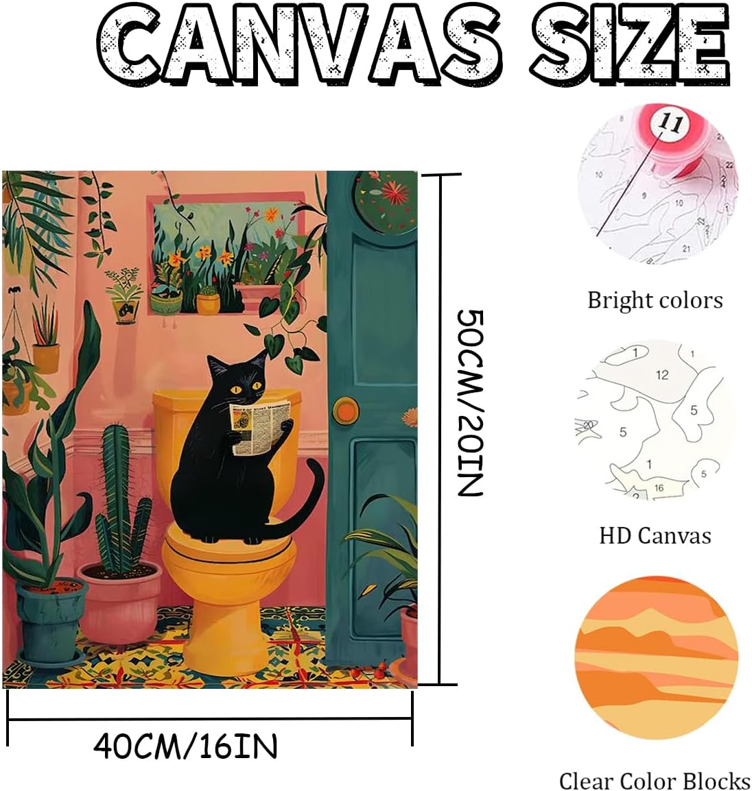 Black Cat Sit on Toilet Paint by Numbers for Adults Beginner 16X20 inch | Adult Paint by Number Kits on Canvas, DIY Acrylic Oil Easy Painting by Numbers for Home Wall Decor (Without Frame) BST326L