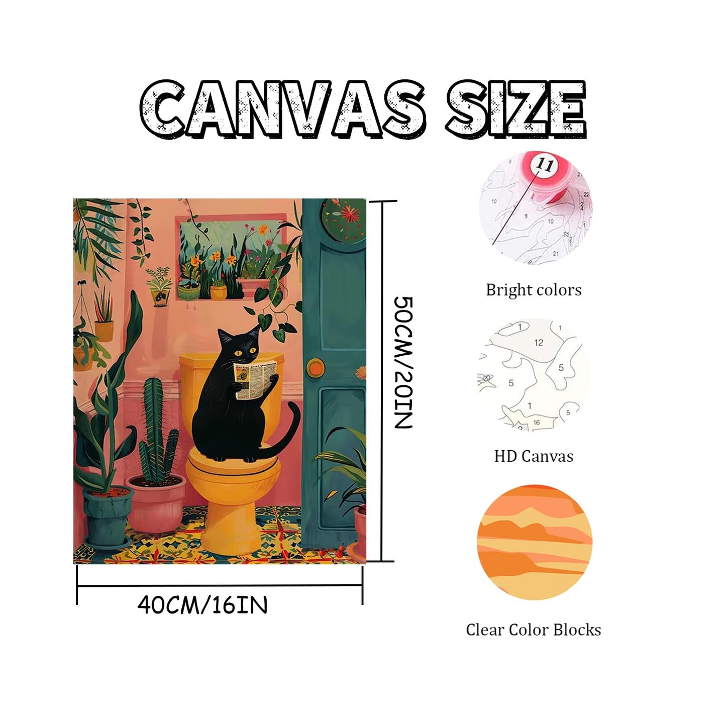 Black Cat Sit on Toilet Paint by Numbers for Adults Beginner 16X20 inch | Adult Paint by Number Kits on Canvas, DIY Acrylic Oil Easy Painting by Numbers for Home Wall Decor (Without Frame) BST326L