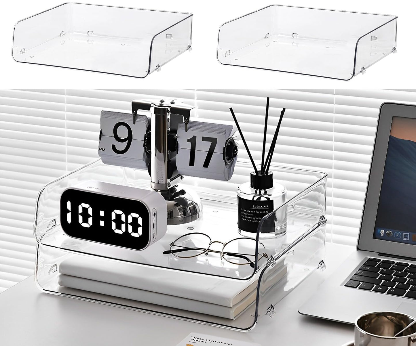 Gagee 4 Pack Paper Organizer for Desk,Stackable Paper Tray Book Holder for Classroom,Office and More,Letter Tray Desk Organizer,Clear BST220