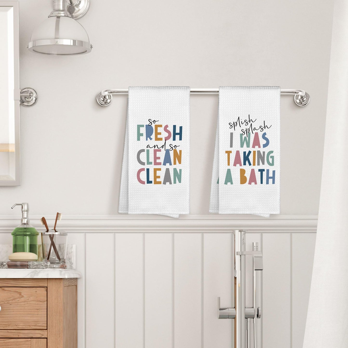 Kids Nursery Bathroom Decor Hand Towels 16x24 Set of 2, Wash Hands Brush Teeth Decorative Towels Gifts for Kids Baby Toddlers, Boho Flush Toilet Bathroom Kitchen Hand Towel Decor BST220