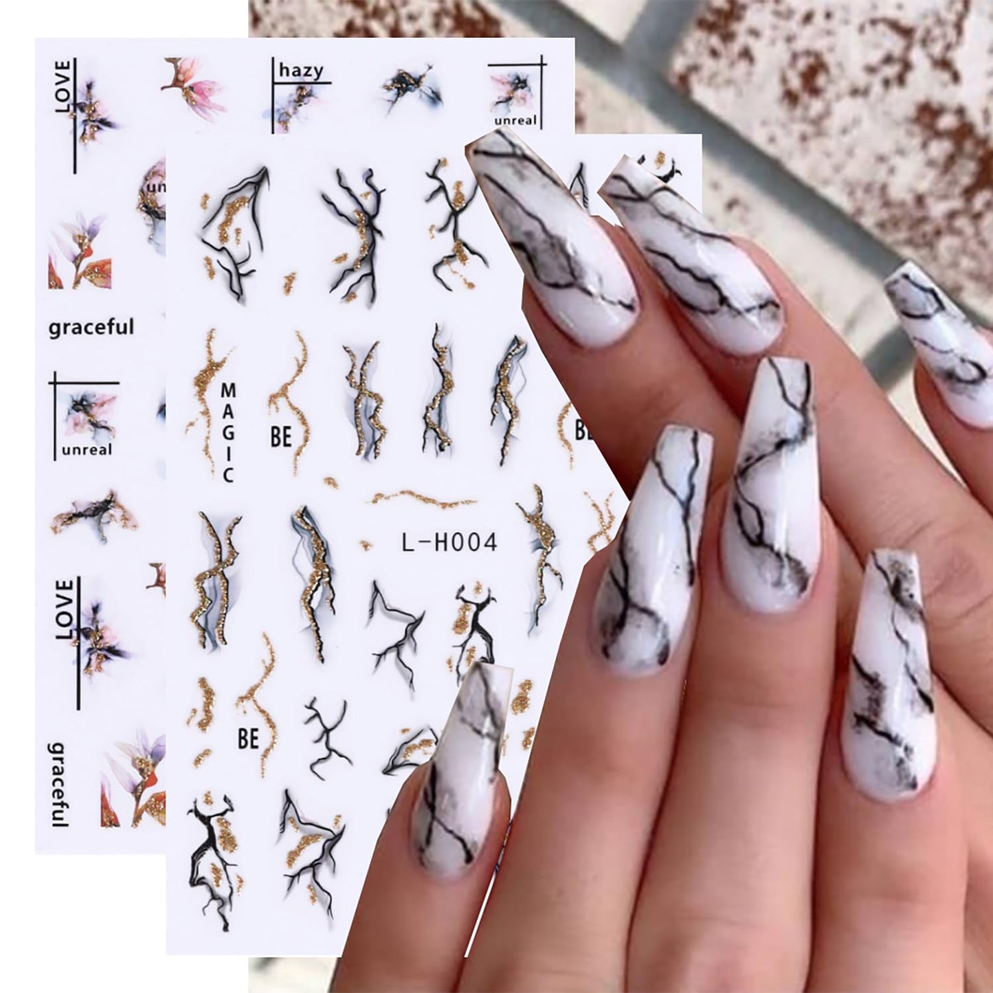 Liquid Butterfly Nail Art Sticker Decals Black Gold Black Silver Butterfly Moon Design Nail Decals 3D Self-Adhesive Nail Art Supplies Heart Nail Art Sticker Decoration for Women Manicure Supplies BST326L