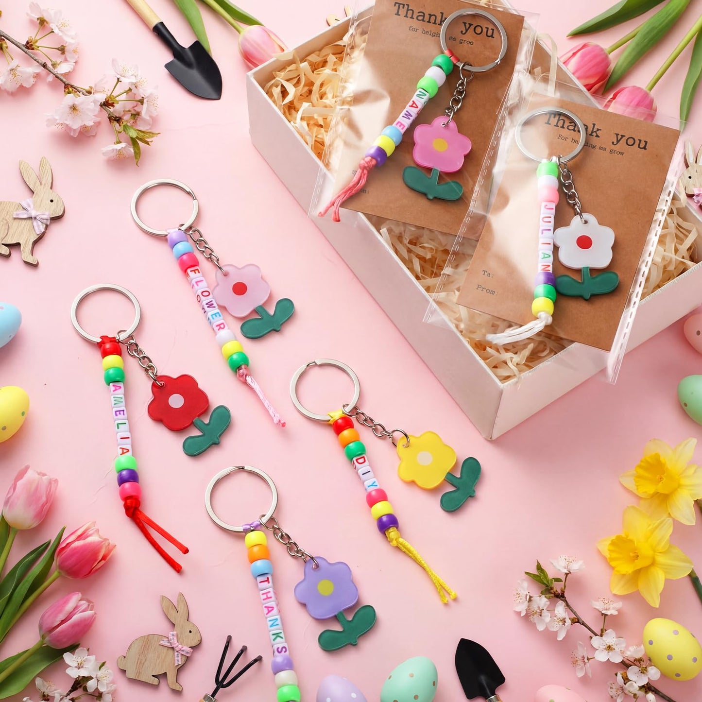 Suncalla 984 Pcs 24 Set Dinosaur Nugget Keychain Making Kit DIY Valentine's Key Chain Crafts Bead Adjustable Letter Beads Cards Strings Kit Gift Backpack Accessories Party Favors(Cute Color) WN420