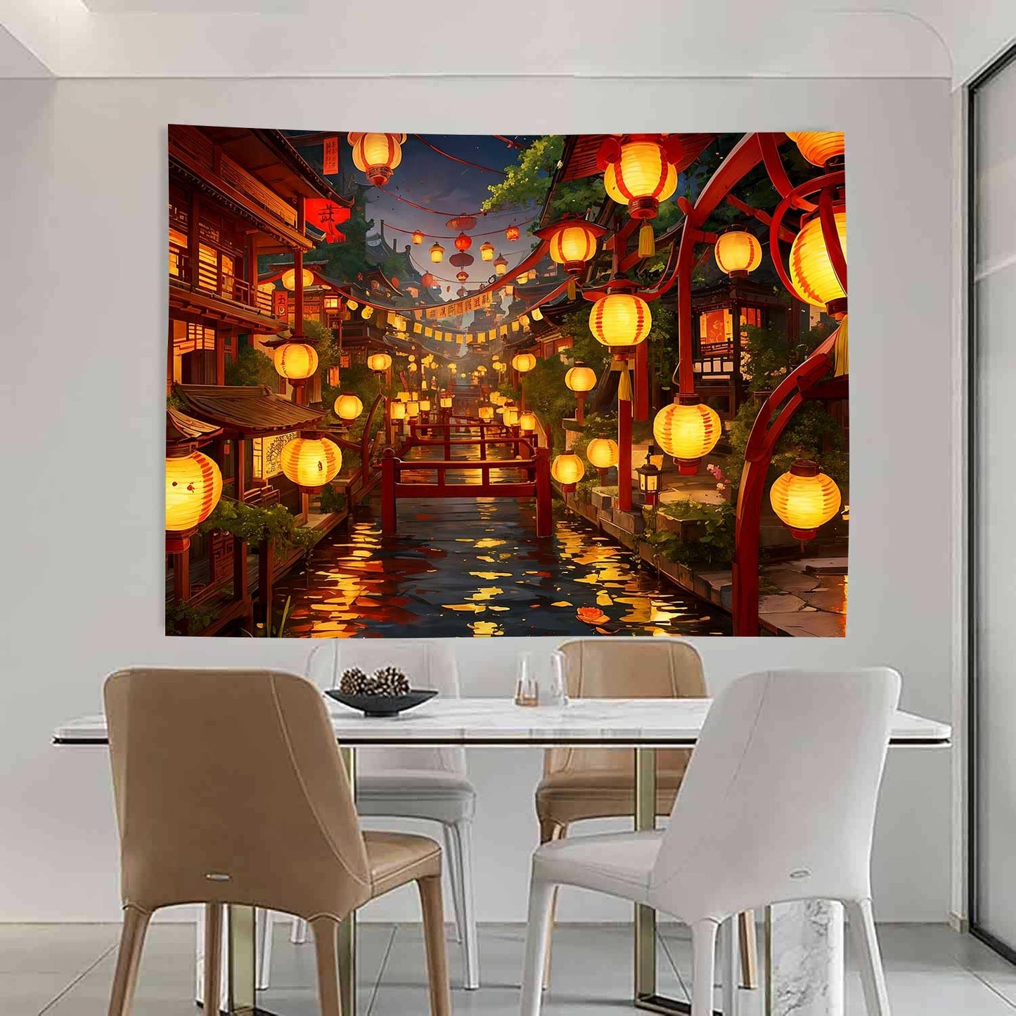 Ine Ive Japanese Tapestry Wall Hanging Large Size 93x71 Inch | Traditional Japan Streets filled with lanterns tapestry for Bedroom Living Room Dorm Office Restaurant Wall Decor BST202