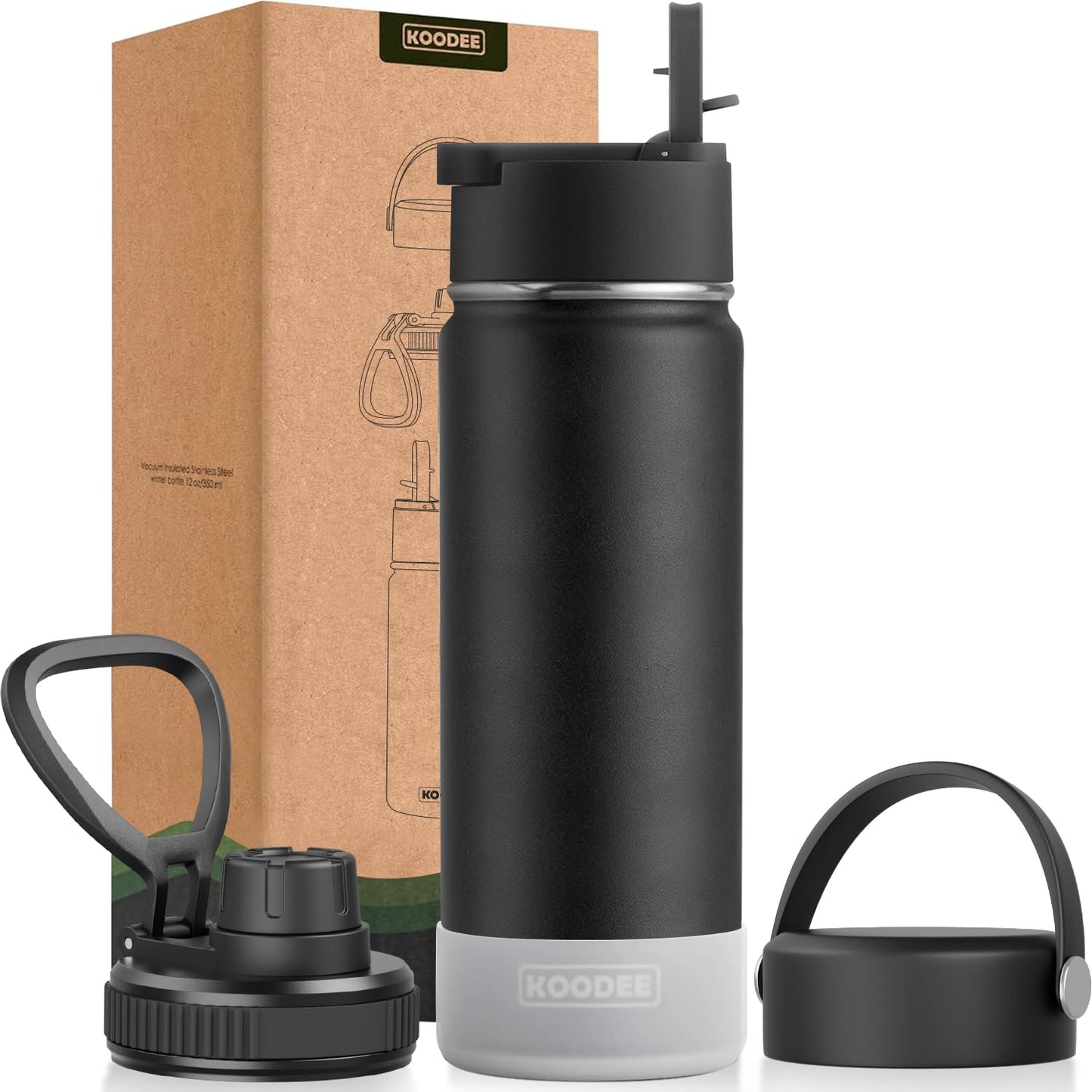 koodee Water Bottle-12 oz Stainless Steel Double Wall Vacuum Insulated Water Bottle for School-Wide Mouth Flask with Straw Lid (Teal) BST220