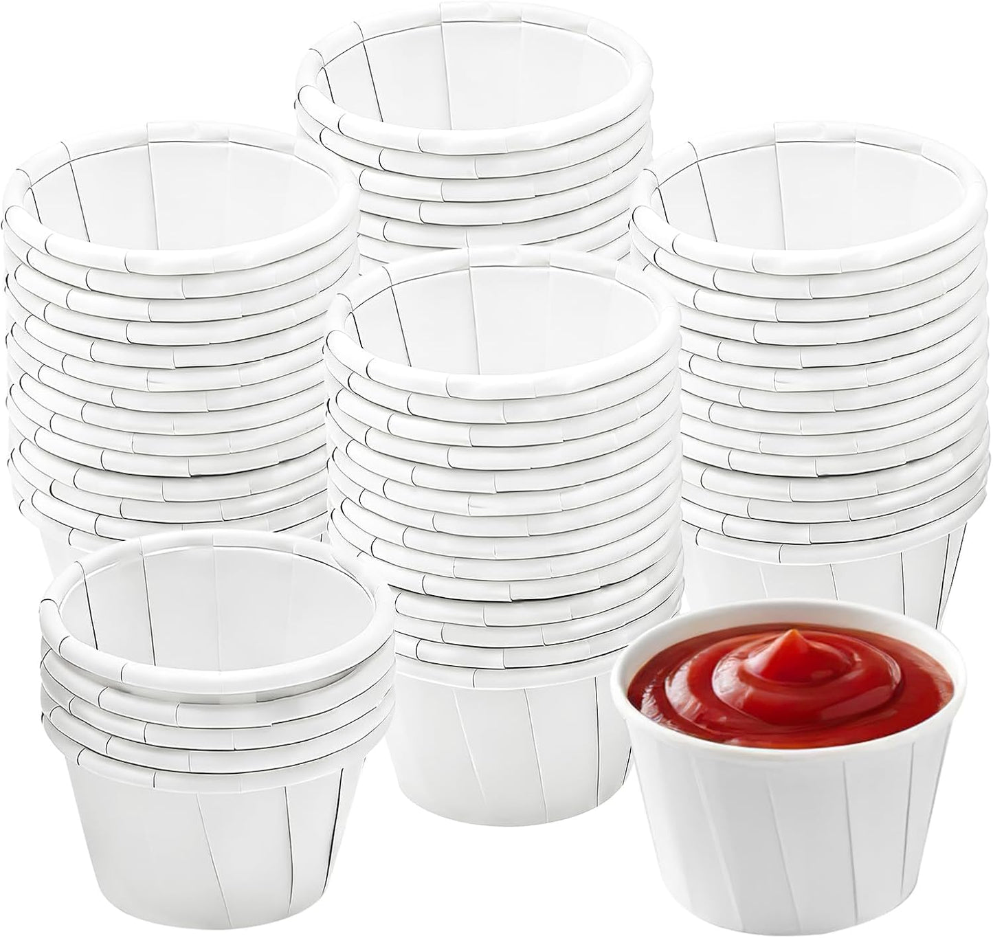 500 Pcs Disposable Food Safe Paper Cups, Waterproof Oil-Proof Condiment Cups with Rolled Rim, Pleated Design, Stable Base for Tasting, Sampling, Sauces, Snacks BST202