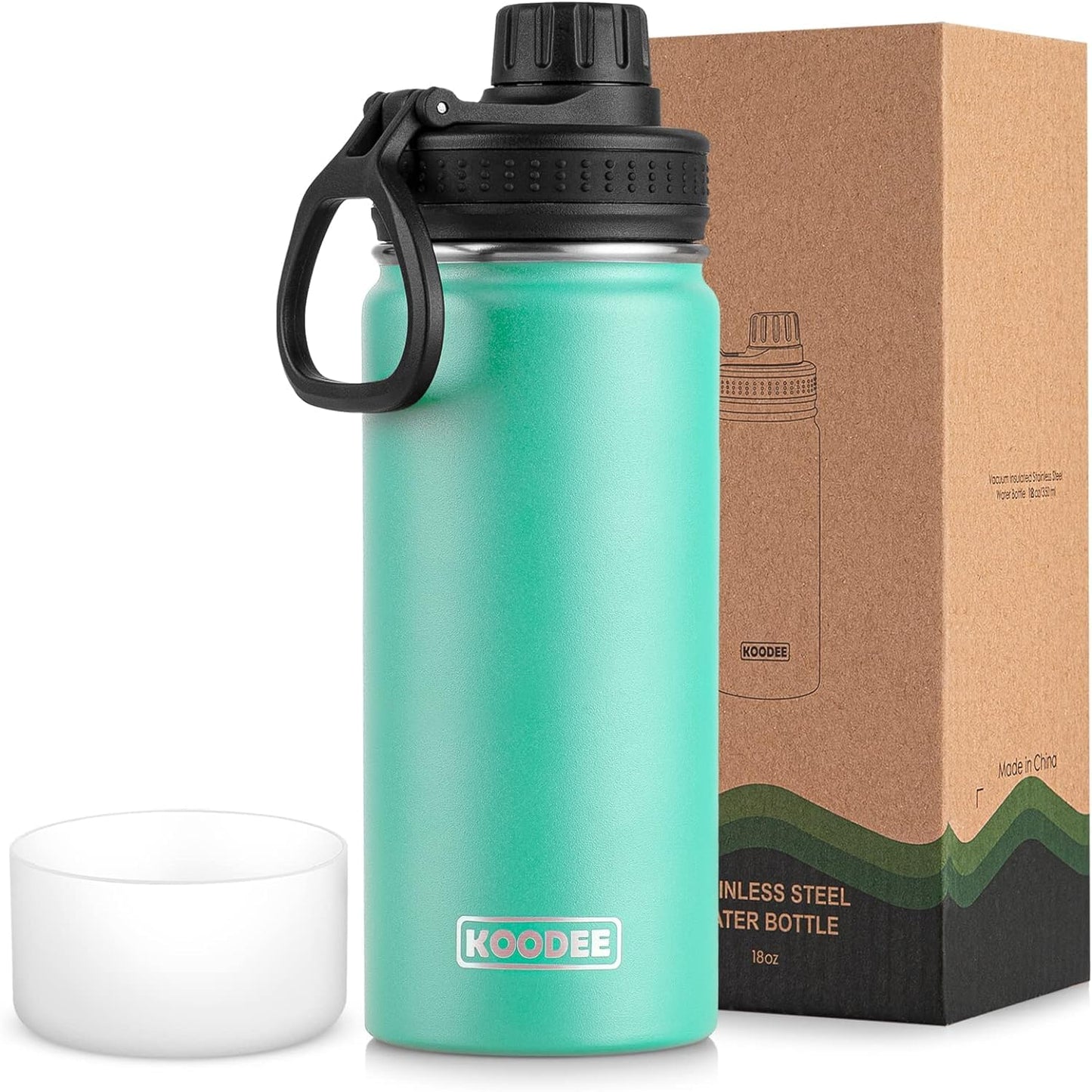 koodee Water Bottle-12 oz Stainless Steel Double Wall Vacuum Insulated Water Bottle for School-Wide Mouth Flask with Straw Lid (Teal) BST220