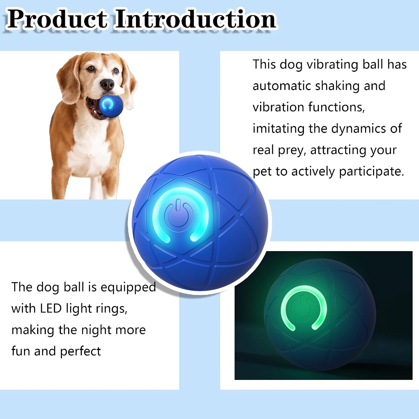 IRIDESCENT Interactive Dog Toys Dog Balls Activated Automatic Rolling Ball for Puppy Small Medium Dogs Smart Jumping Automatic Moving Bouncing and Rotating Ball Vibrating Keep Them Busy WN420