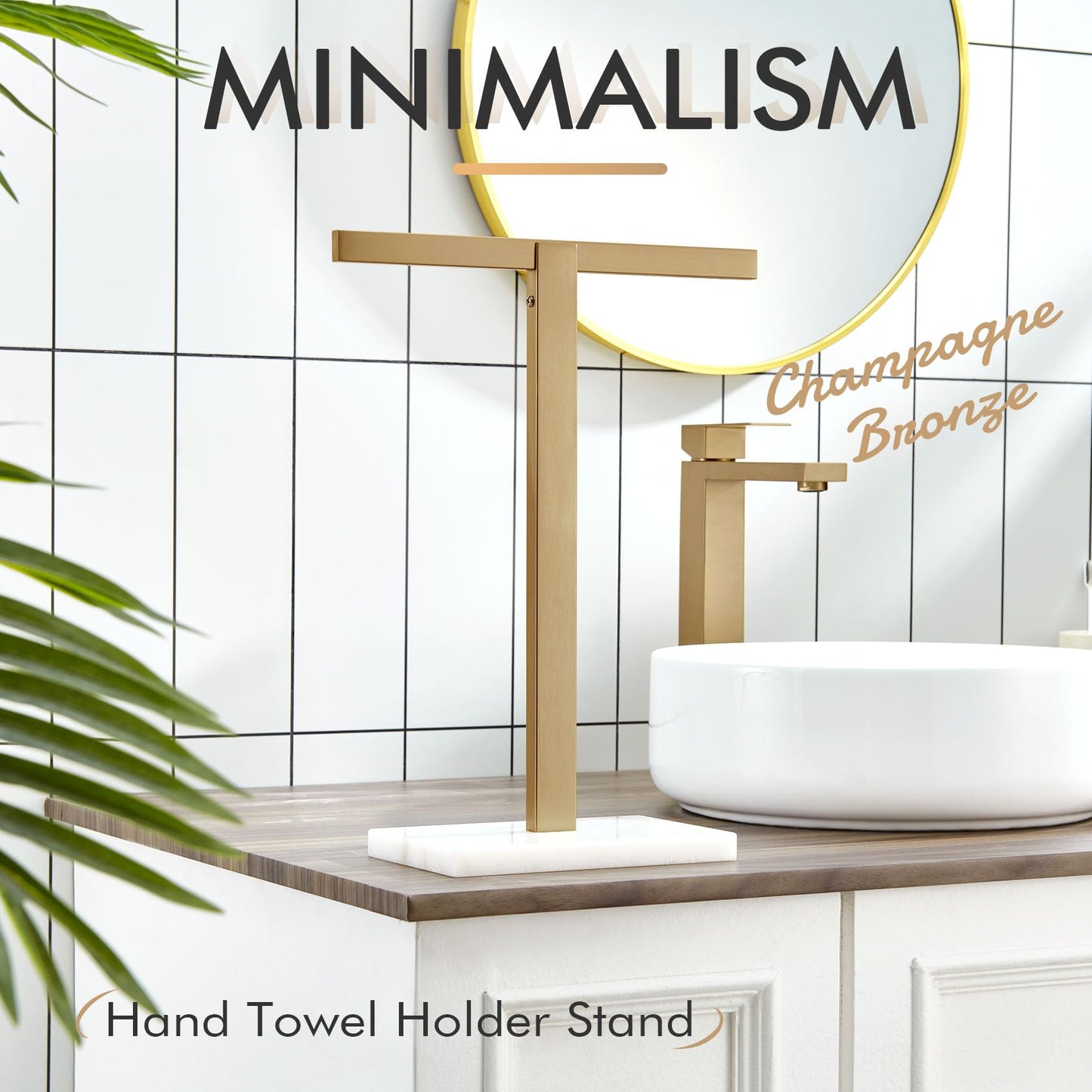 KOKOSIRI Hand Towel Holder Black Stand Towel Rack with Marble Base for Bathroom Kitchen Vanity Countertop, Stainless Steel 15.7'' Height THS0002-SM-BK BST202