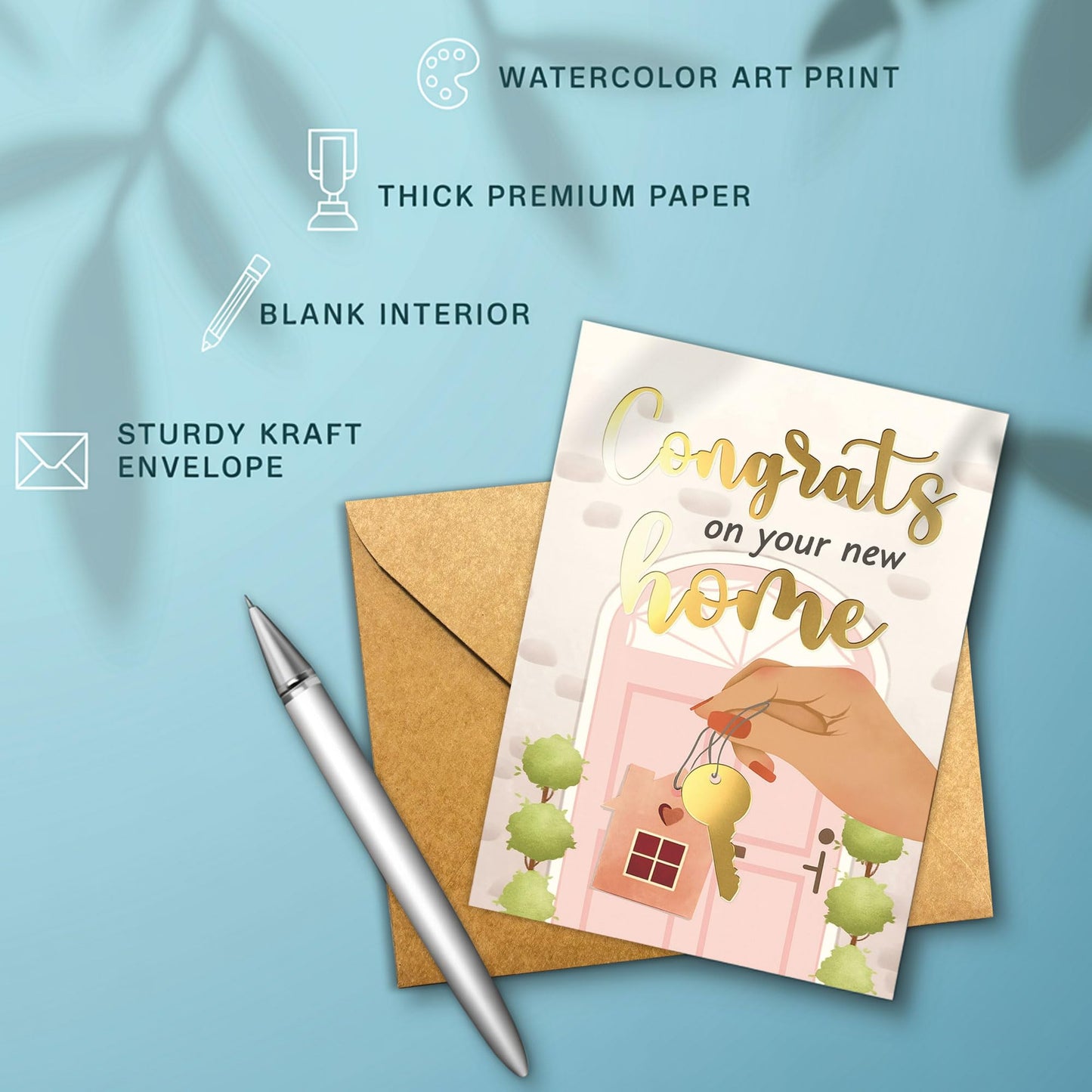 Congrats on Your New Home Housewarming Greeting with Gold Lettering and Key Design, Funny Congratulations Gift for New Homeowners, First-Time Buyers, Friends, Neighbors, Real Estate Clients Single 5.3''x8'' with Envelope BST326L