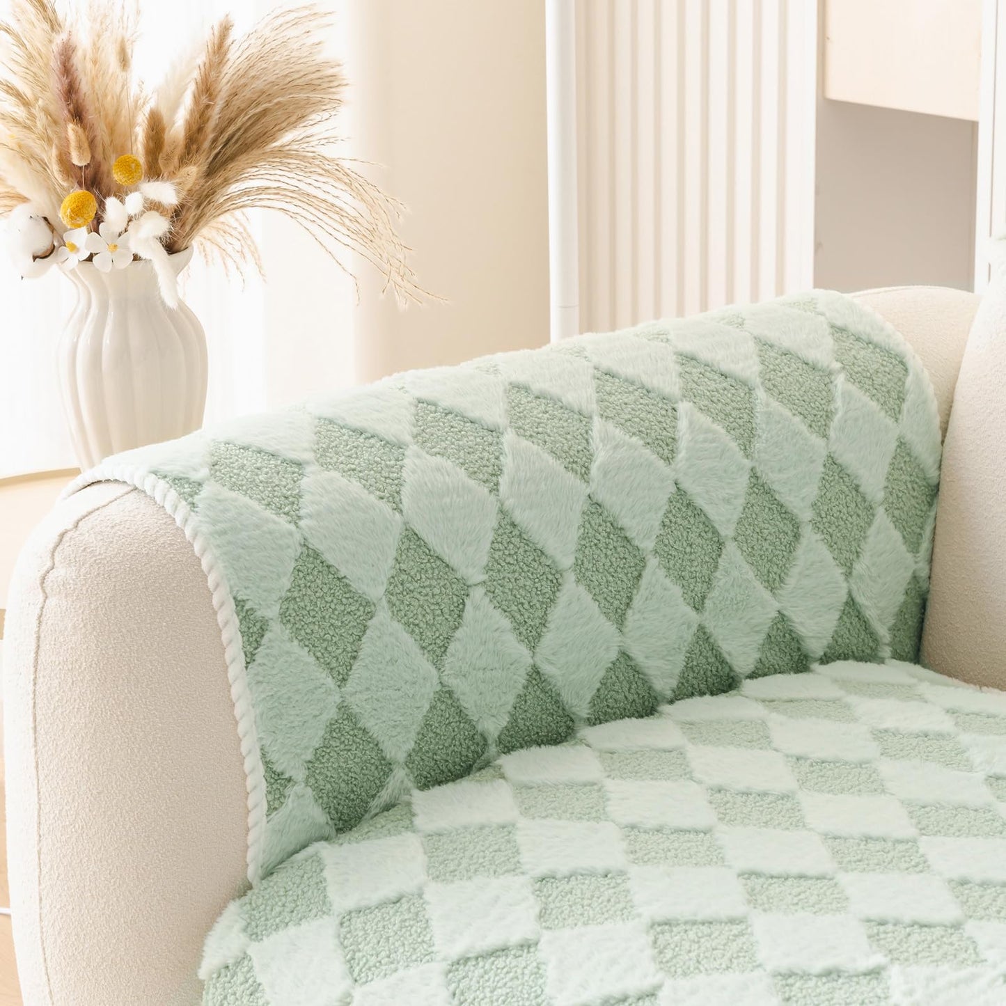 HANDONTIME Fuzzy Dog Couch Cover Washable, Pet-Friendly Sofa Covers Non-Slip Geometric Jacquard Pet Protector Furniture Cover for 3 Cushion Sofa Cozy Fuzzy Dog Mat for Couch (Grey, 35.4" x 70.9") BST202