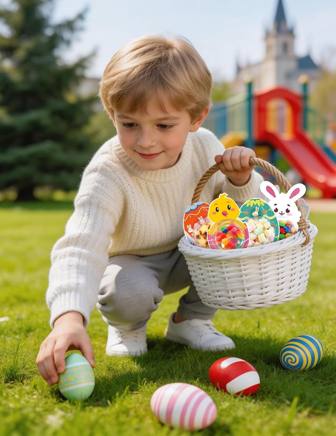 24 Pack Easter Cards for Classroom Exchange - Bubble Gum Machine Design with Round Holders, DIY Bunnies Eggs Chick Candy Cards for School Spring Party Favors, Gifts, Crafts & Rewards (6 Styles) BST326H